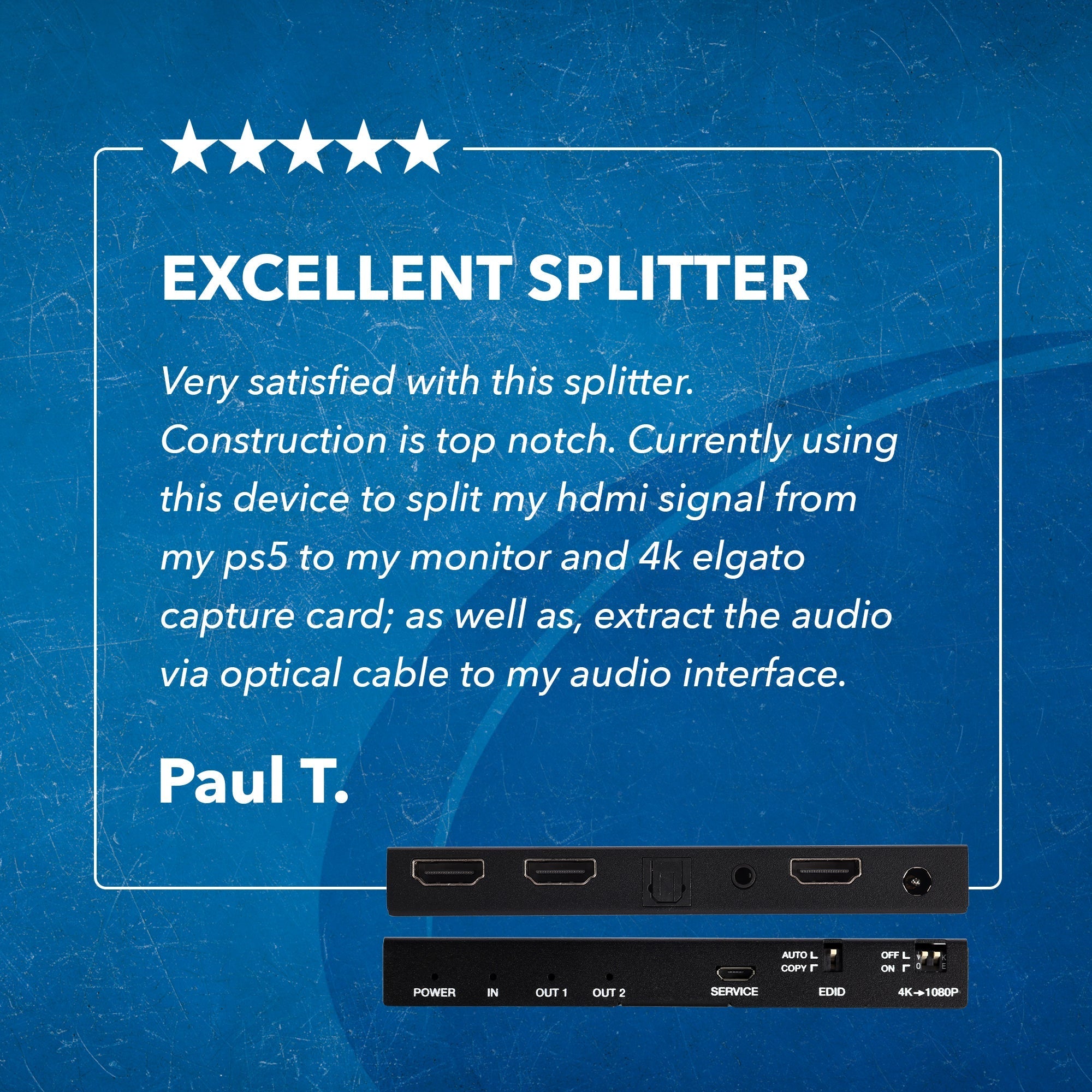 1x2 HDMI Splitter 4K Ultra HD - 1 Input 2 Output with EDID, Downscaling & Audio Extraction (UHDS 102A) for Home Theater & Multi-Screen Setup