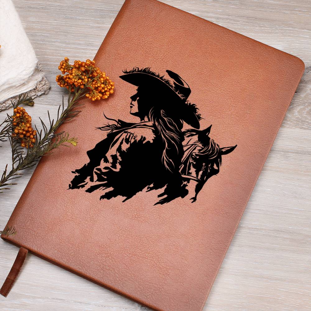 Cowgirl Vegan Leather Journal - 100 Sheets, Lined Pages, Horse Lover Gift for Women - Perfect for Writing, Sketching & Western-Themed Decor