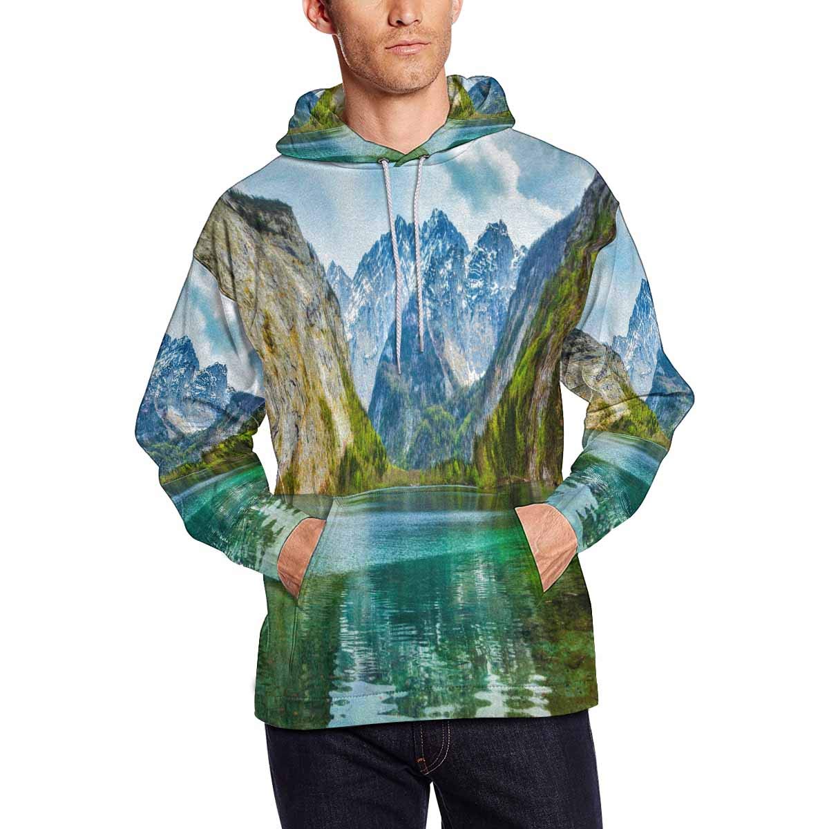 InterestPrint Men's Wooden Compass Print Hooded Sweatshirt - Vintage Country House Wall Art Design - Cozy Fall & Winter Casual Wear for Outdoor Adventures
