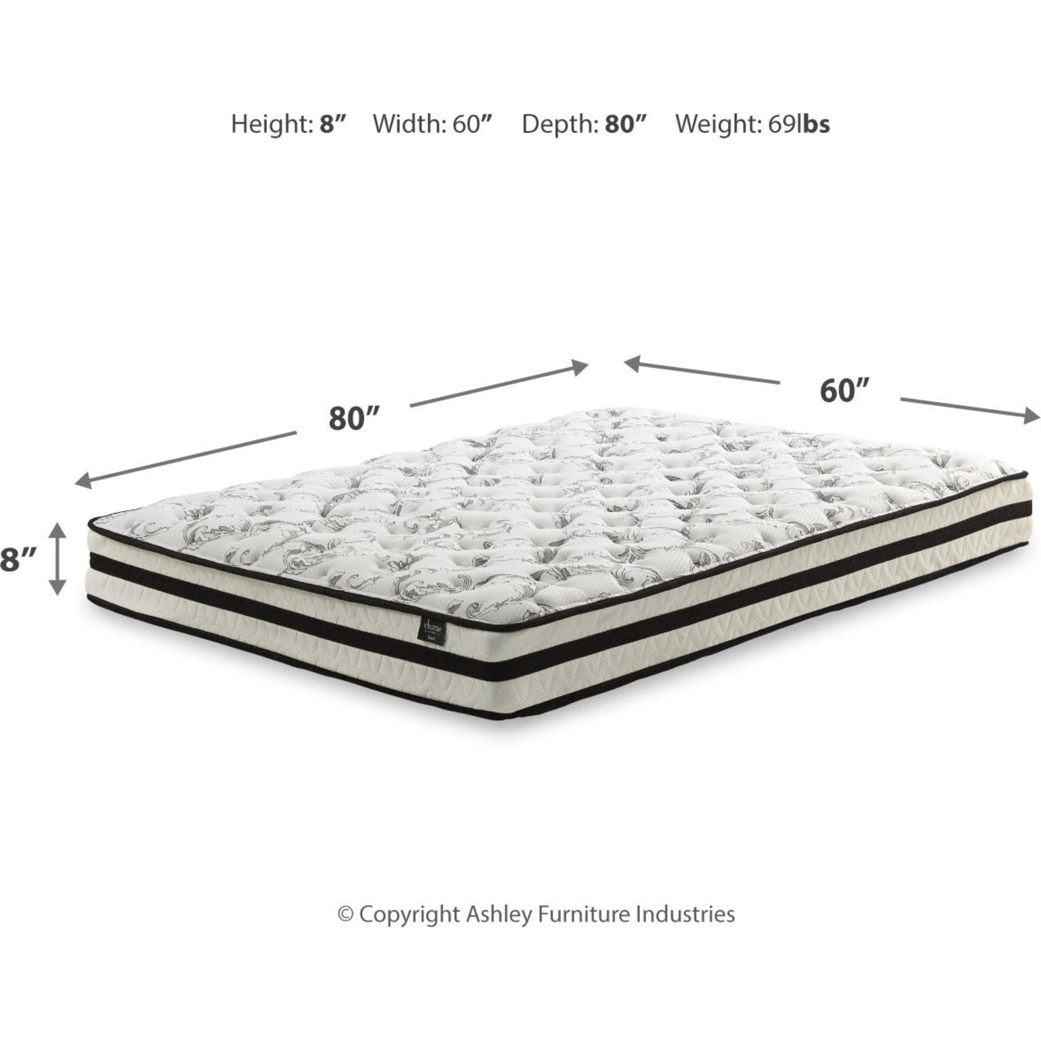 Ashley 8 Inch Twin Size Chime Innerspring Mattress for Kids & Teens - Supportive Bed for Guest Rooms, Dormitories & Daybeds