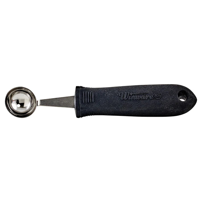 Winco 6.5 Inch Stainless Steel Melon Baller with Soft Grip Handle - Professional Fruit Scoop for Perfect Spheres - Ideal for Melons, Apples & Cocktail Garnishes (VP 307)