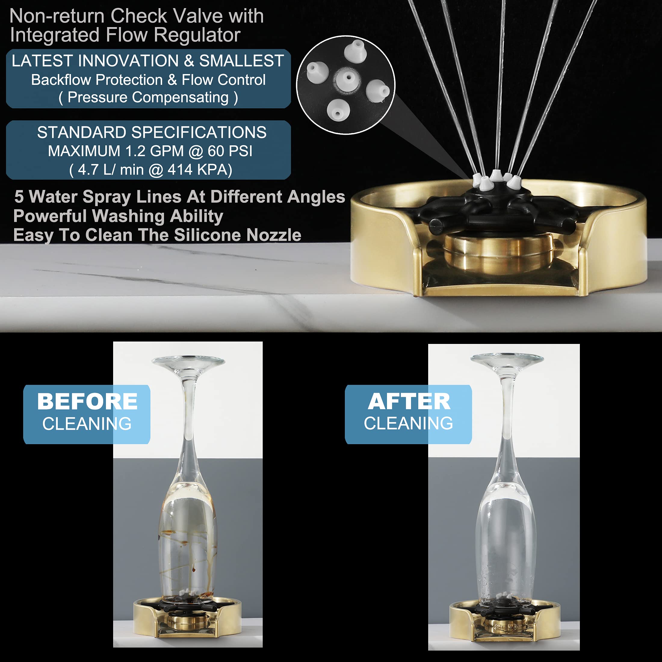Brushed Gold Bar Faucet with Gold Glass Rinser - Single Hole Mount Kitchen Sink Faucet, Single Handle Bar Sink Faucet & Cup/Bottle Rinser - Perfect for Bar, Kitchen, or Outdoor Sink Setup