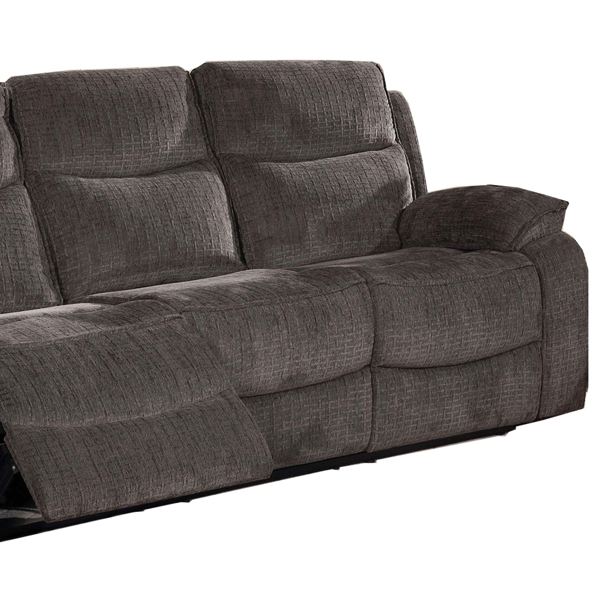 Benjara Transitional Fabric Upholstered Dual Recliner Sofa in Gray - Comfortable Living Room Seating for Movie Nights & Family Gatherings