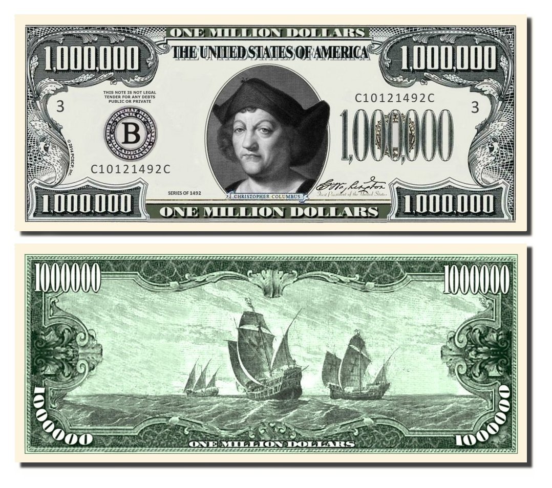 Bonnie and Clyde Novelty Million Dollar Bills - Set of 100 Fake Money with Bonus Christopher Columbus Bill | Prank Gifts, Movie Props, Party Favors & Collectibles