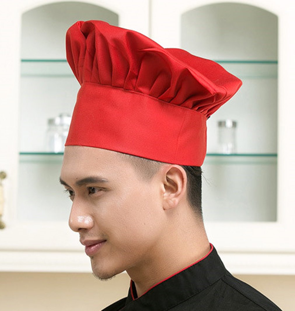 Professional Adjustable Elastic Chef Hat for Adults - Red Baker Kitchen Cooking Cap for Chefs & Culinary Enthusiasts | Perfect for Restaurants, Baking, Cooking Classes & Halloween Costumes