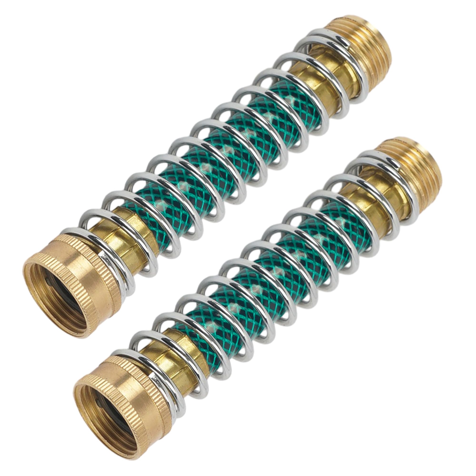 2 Pack Brass Garden Hose Protector with Coil Spring - Heavy Duty Faucet Extension Adapter for Outdoor Watering, Lawn Care & Gardening (Perfect for Sprinklers, Washing Cars & Connecting Hoses)