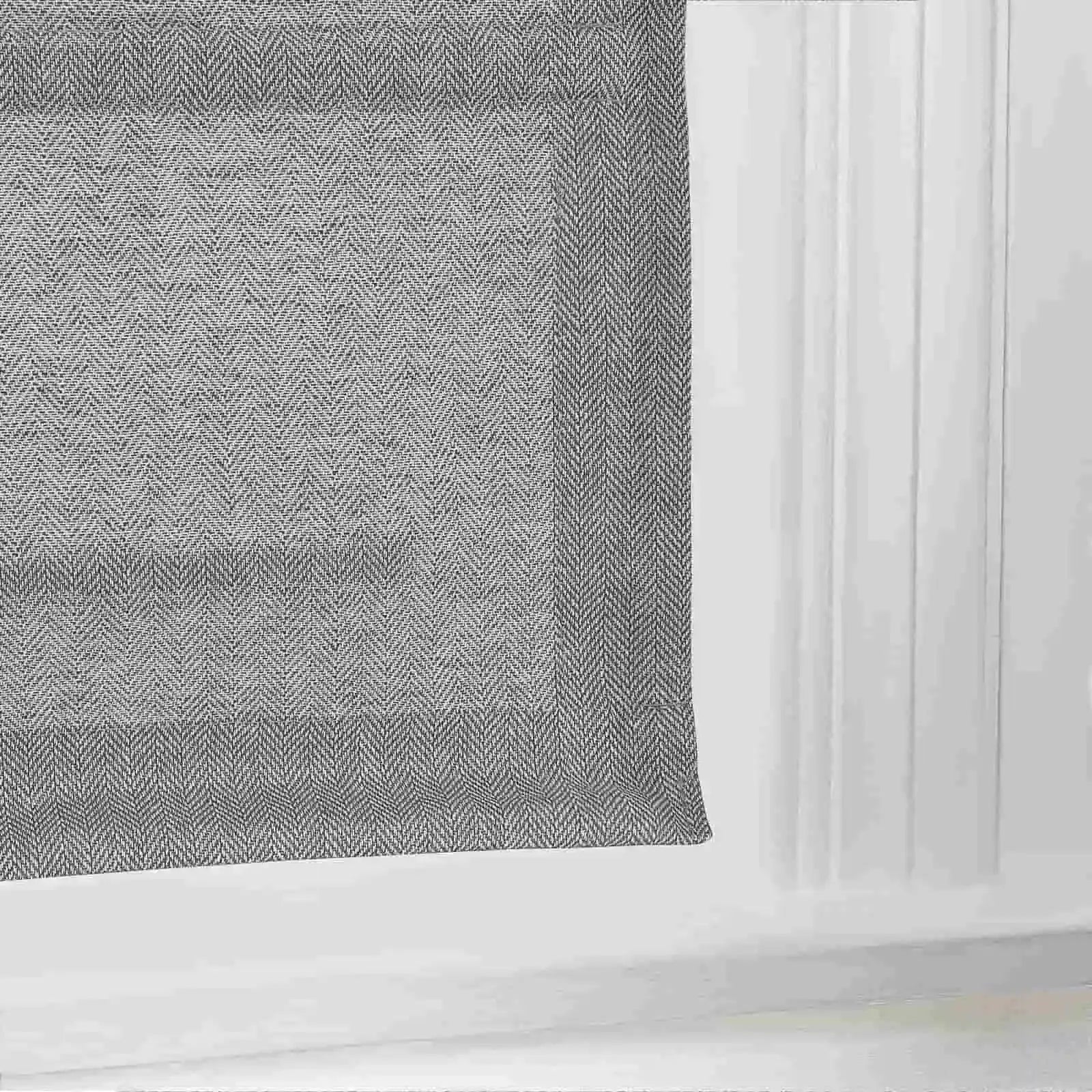 Ron Linen Cotton Herringbone Roman Shade - Cordless Window Treatment for Living Room, Bedroom & Office (Blackout/Sheer Options)