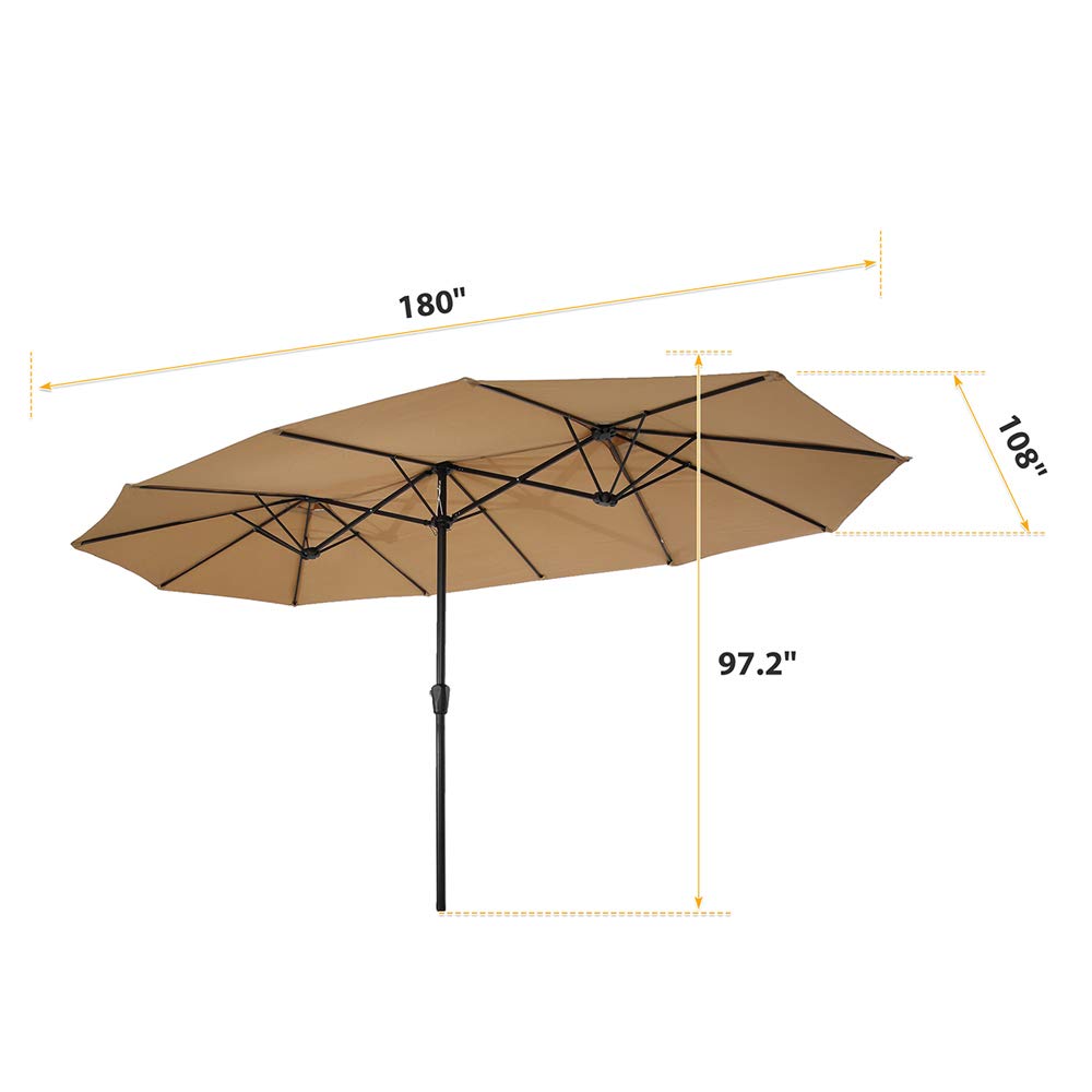 15x9ft Large Double-Sided Rectangular Outdoor Steel Twin Patio Market Umbrella with Crank Handle - Burgundy Red for Backyard, Poolside, and Commercial Use