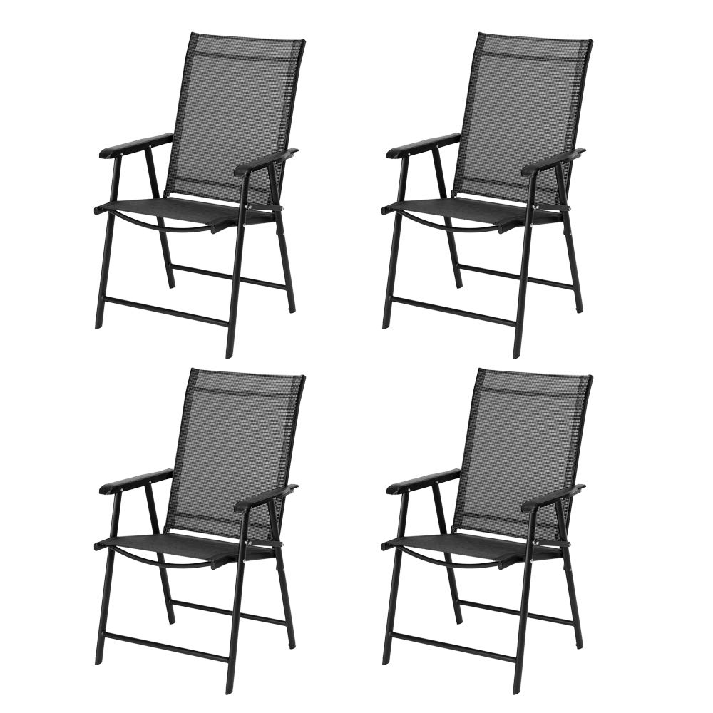 VINGLI Upgraded 4-Pack Folding Chairs with Arms - Portable Outdoor & Indoor Patio Chairs, Lightweight Sling Back Design for Lawn, Pool, Courtyard, Balcony, Garden, Camping, Picnics & BBQs (Black)