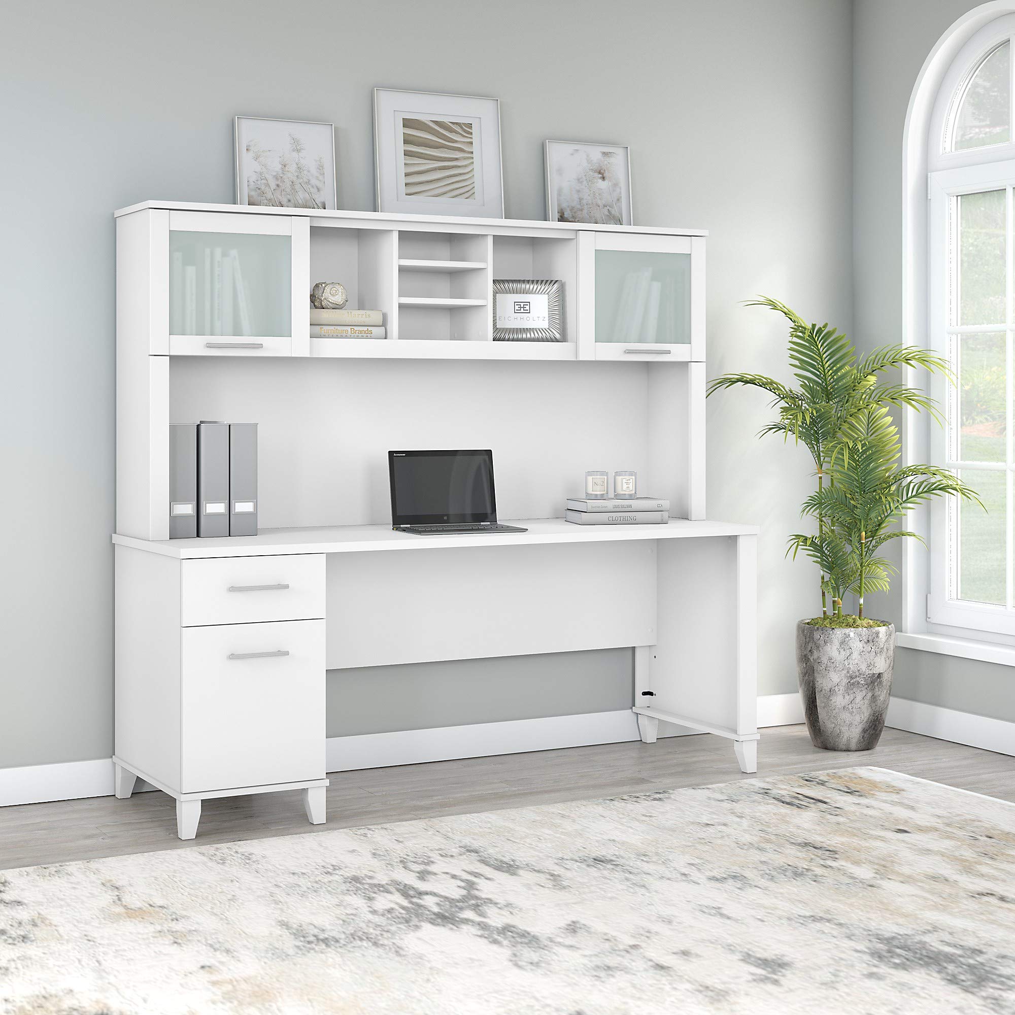 Bush Furniture Somerset 72W White Office Desk with Drawers and Hutch - Perfect for Home Office, Study Room & Workspace Organization