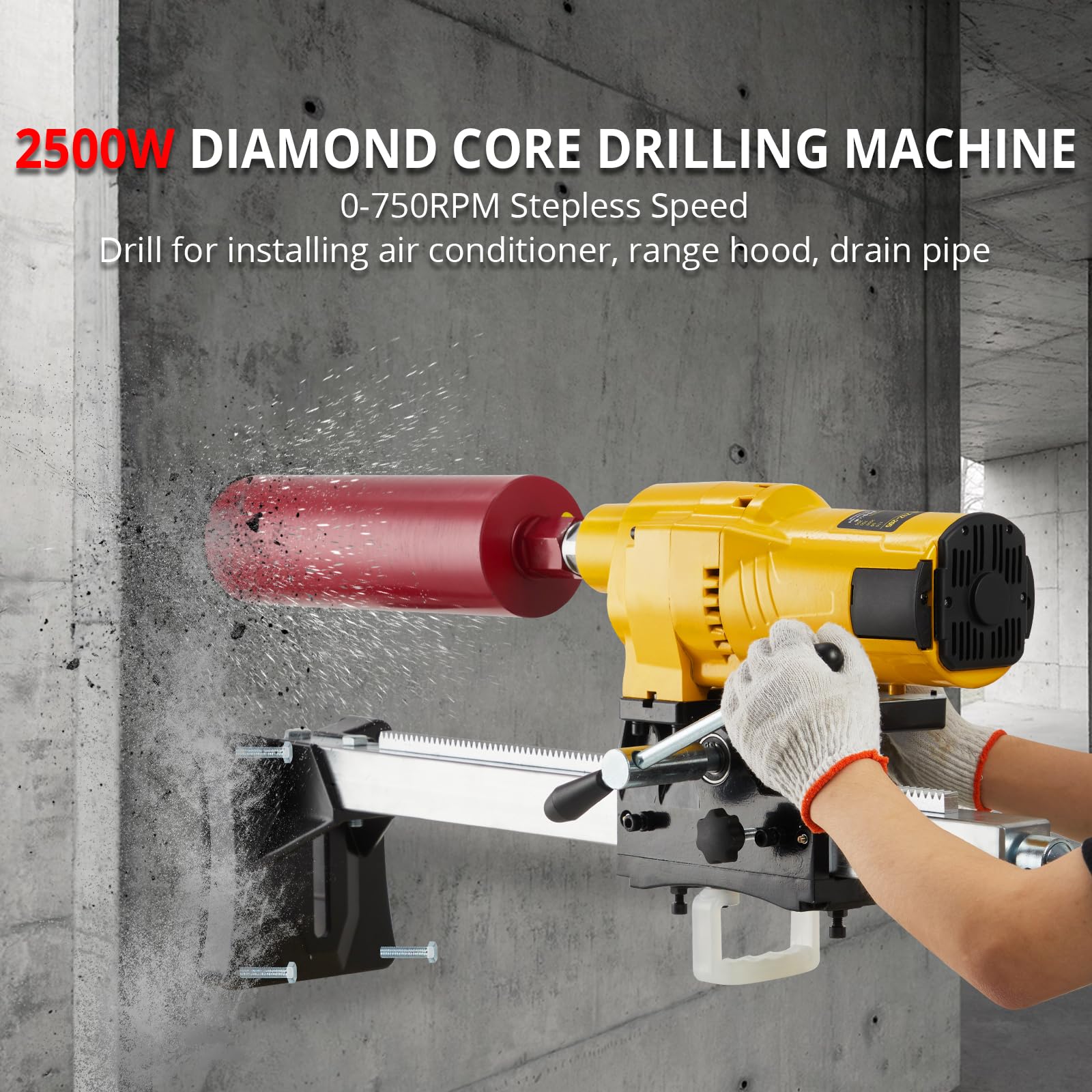 GARVEE 2500W Diamond Core Drill Machine - Wet/Dry Concrete Drilling Rig with Stand & 4.25