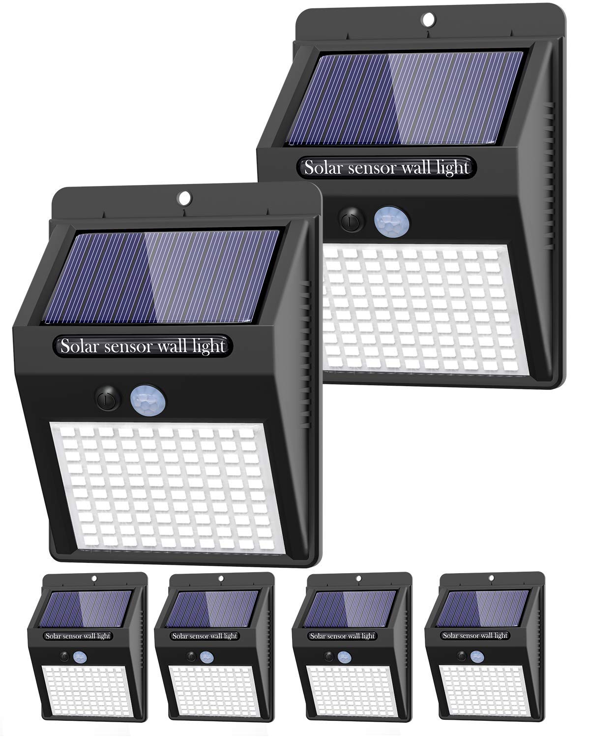 6 Pack Solar Lights Outdoor - 100 LED Wireless IP65 Waterproof Solar Motion Sensor Lights with 3 Modes for Front Door, Backyard, Garage, Deck & Pathway Lighting | Solar Security Wall Lights for Home & Garden