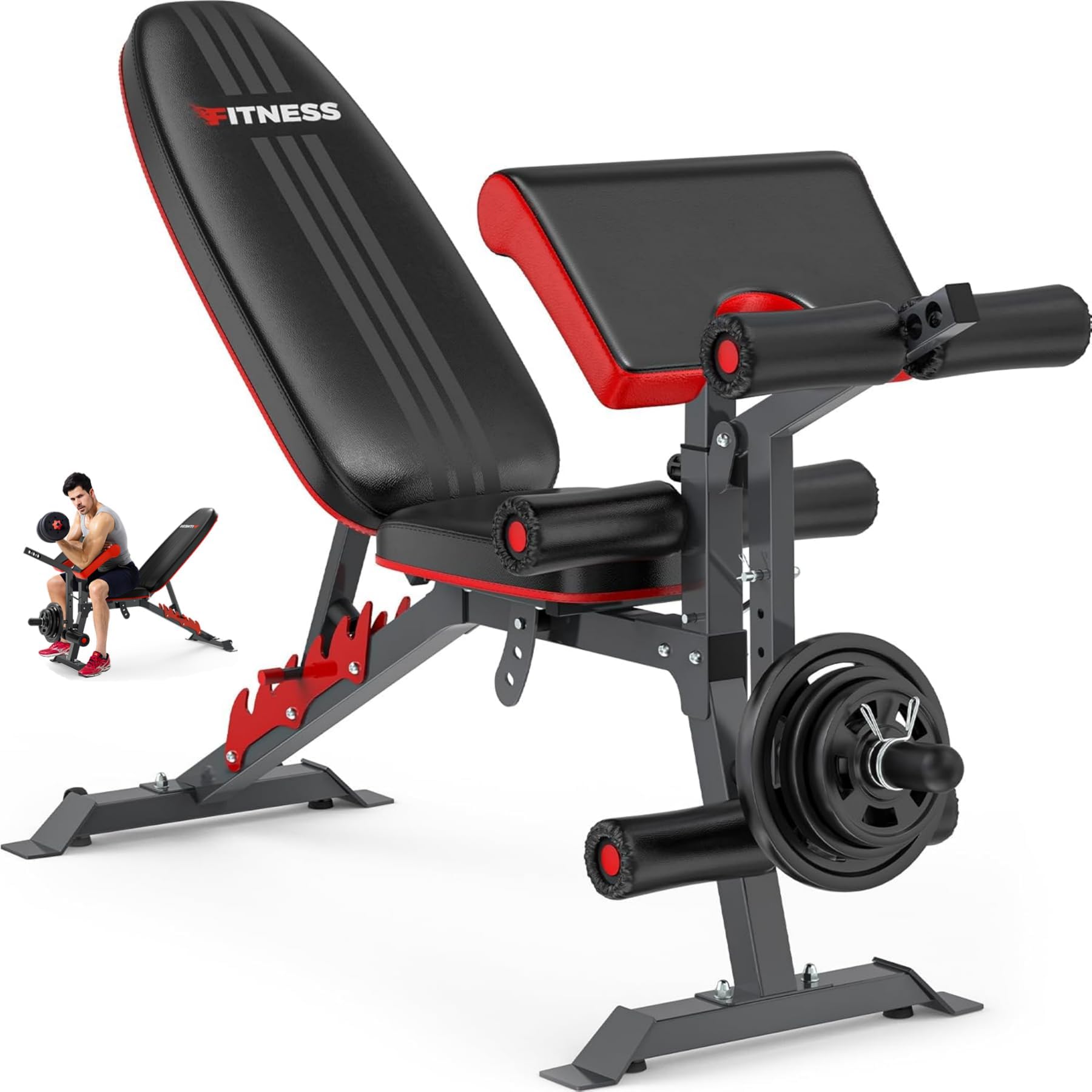 Adjustable Weight Bench with Leg Extension & Curl, Preacher Pad – 880LBS Capacity Multi-Function Home Gym Bench for Full Body Workout, Strength Training – Perfect for Home Gym, Bodybuilding & Fitness Enthusiasts