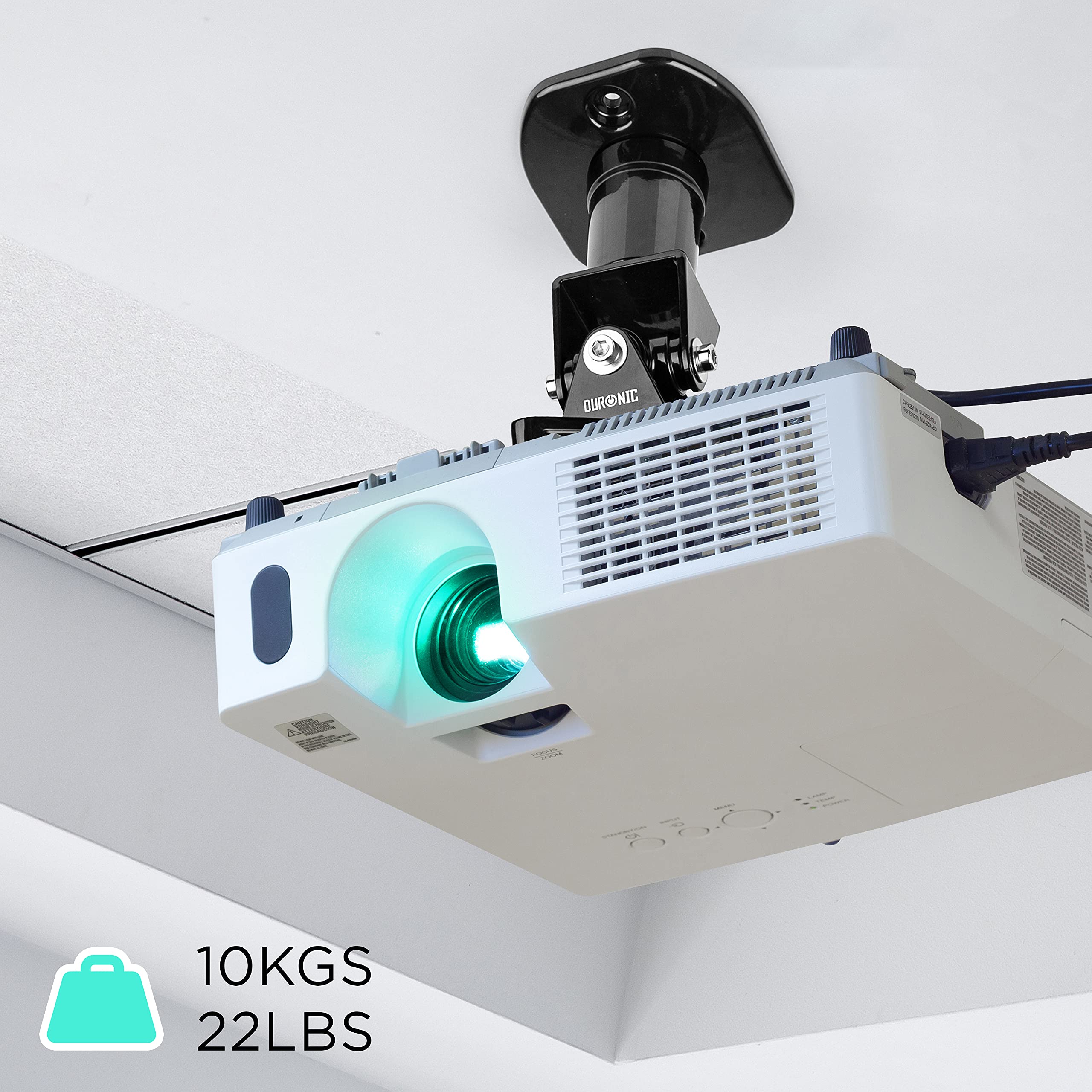 Duronic PB03XB Heavy Duty Universal Projector Ceiling Mount - 30lbs Capacity, 360° Rotation, 40° Swivel & 60° Tilt - Includes All Fittings for Easy Installation (Perfect for Home Theater, Classrooms & Office Presentations)