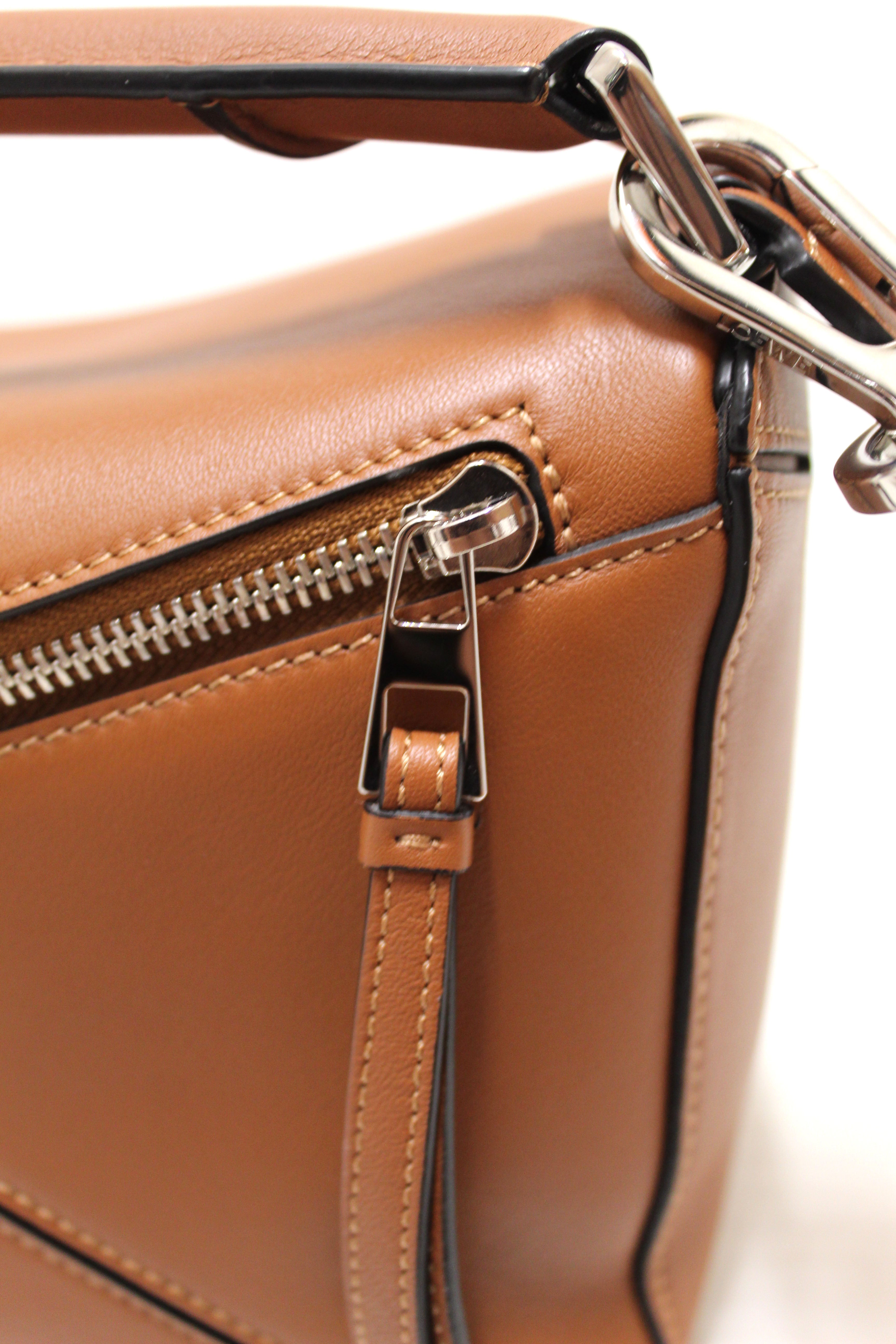 Authentic Loewe Small Puzzle Bag in Brown Calfskin Leather - Luxury Crossbody Handbag for Women, Perfect for Work, Travel & Everyday Use