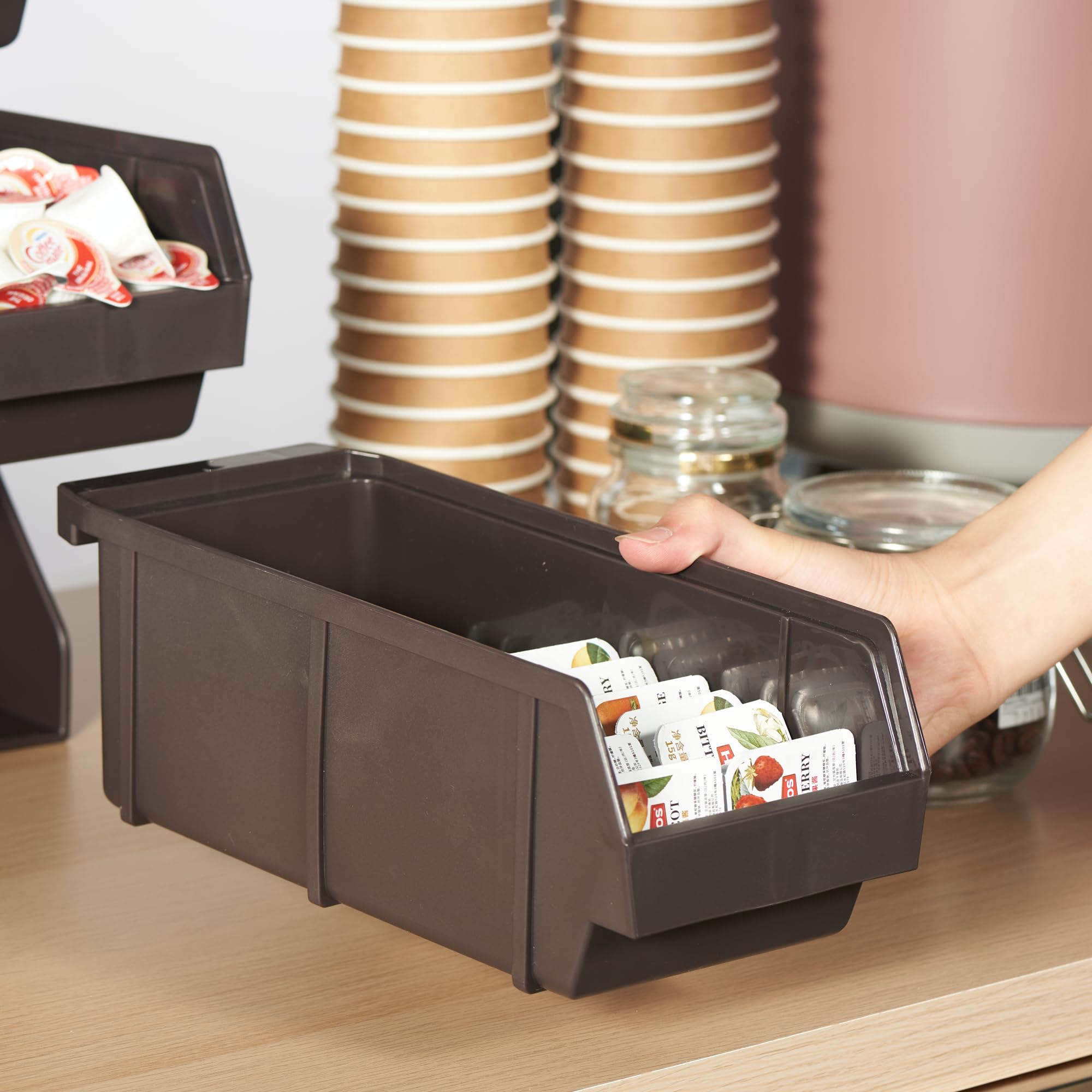 2-Tier Brown Self Serve Condiment Bin Stand Set with 8 Bins - 22.5