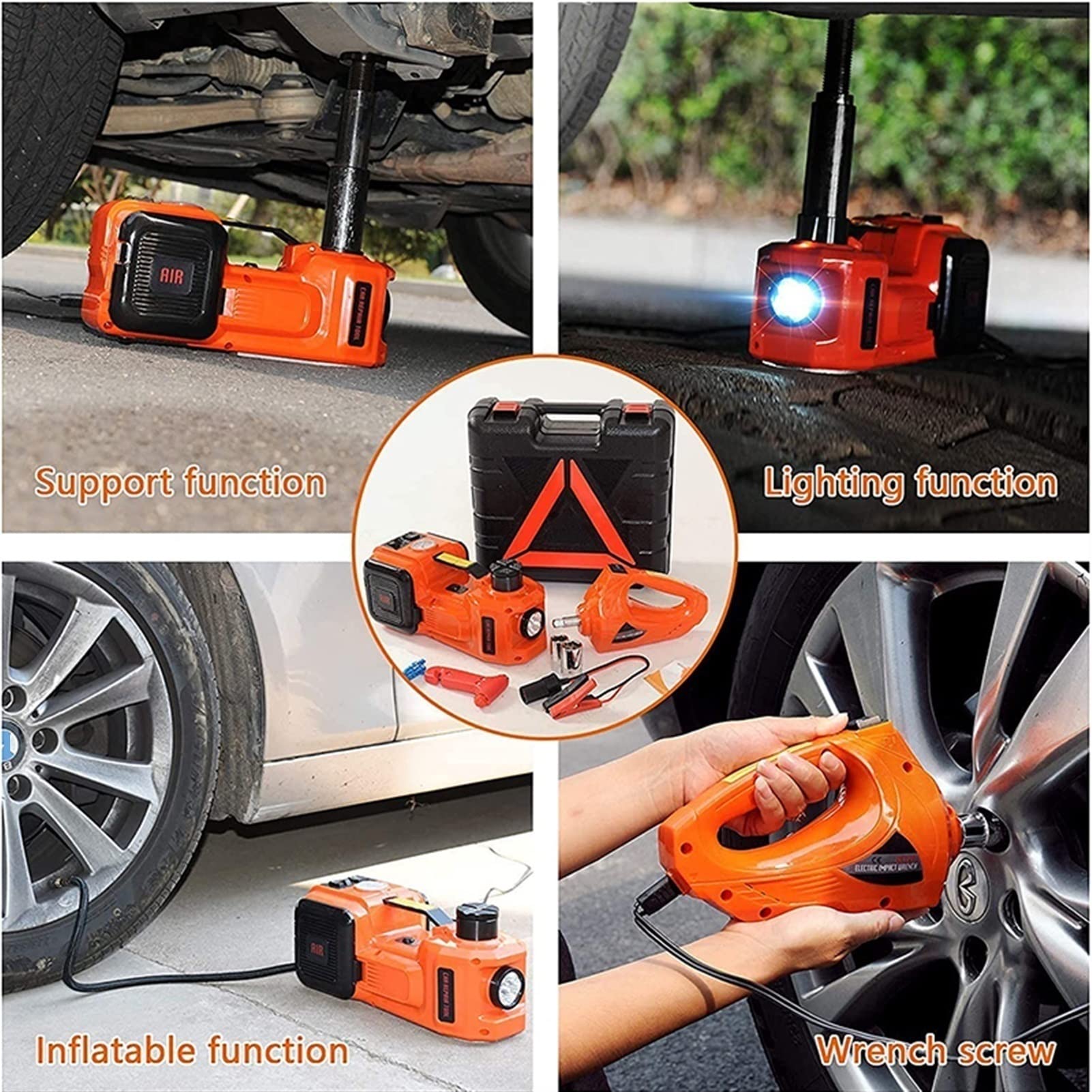DOLUNTO 3-in-1 5 Ton Electric Hydraulic Car Jack Kit with 12V Impact Wrench, Air Compressor & Tire Repair Tools - Heavy Duty Floor Jack for Vehicle Maintenance, Emergency Roadside Assistance & DIY Auto Repairs