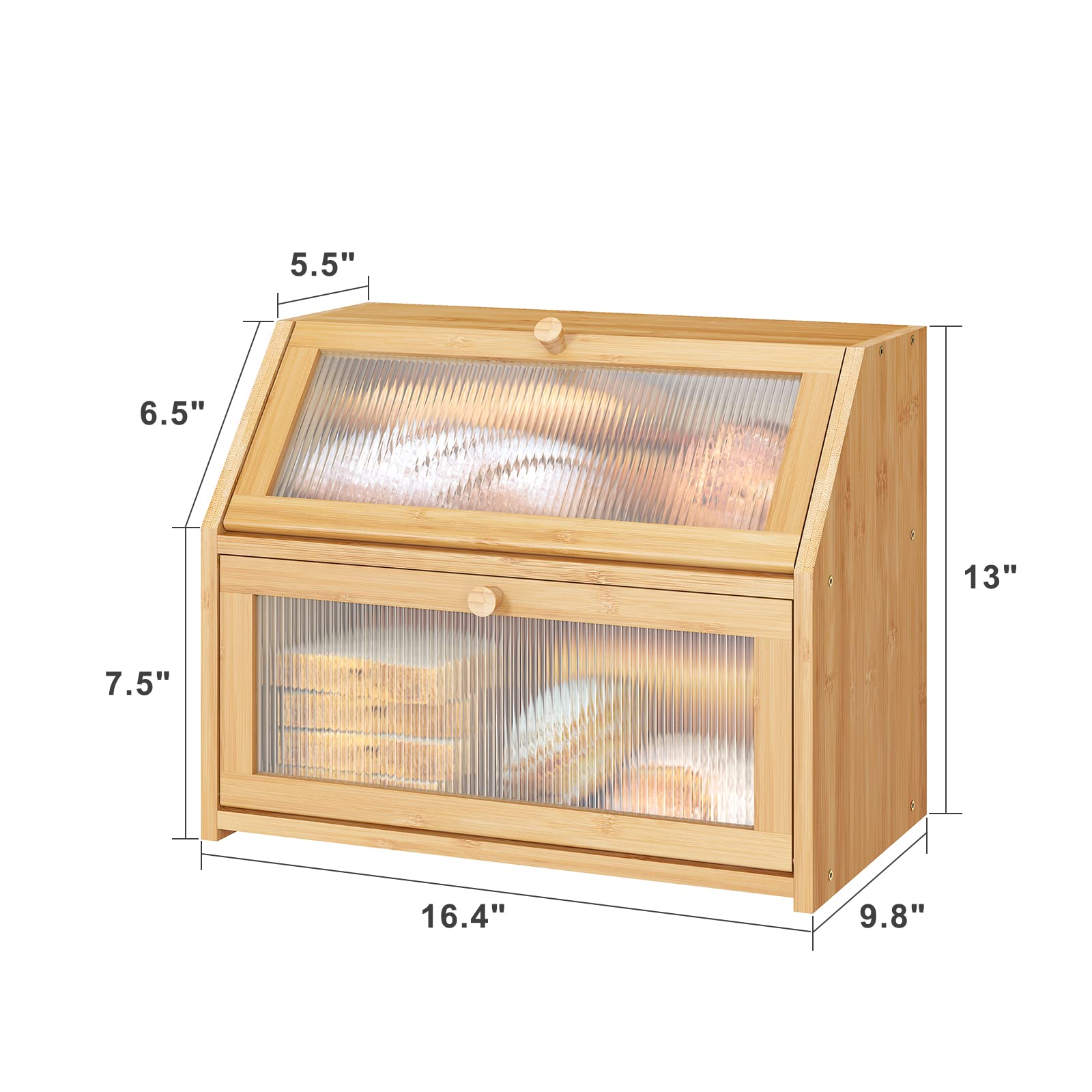 Large Bamboo Wood Double Layer Bread Box for Kitchen Counter - Wooden Bread Storage Container with Ample Capacity | Perfect for Storing Bread, Buns, and Pastries to Keep Fresh on Countertop
