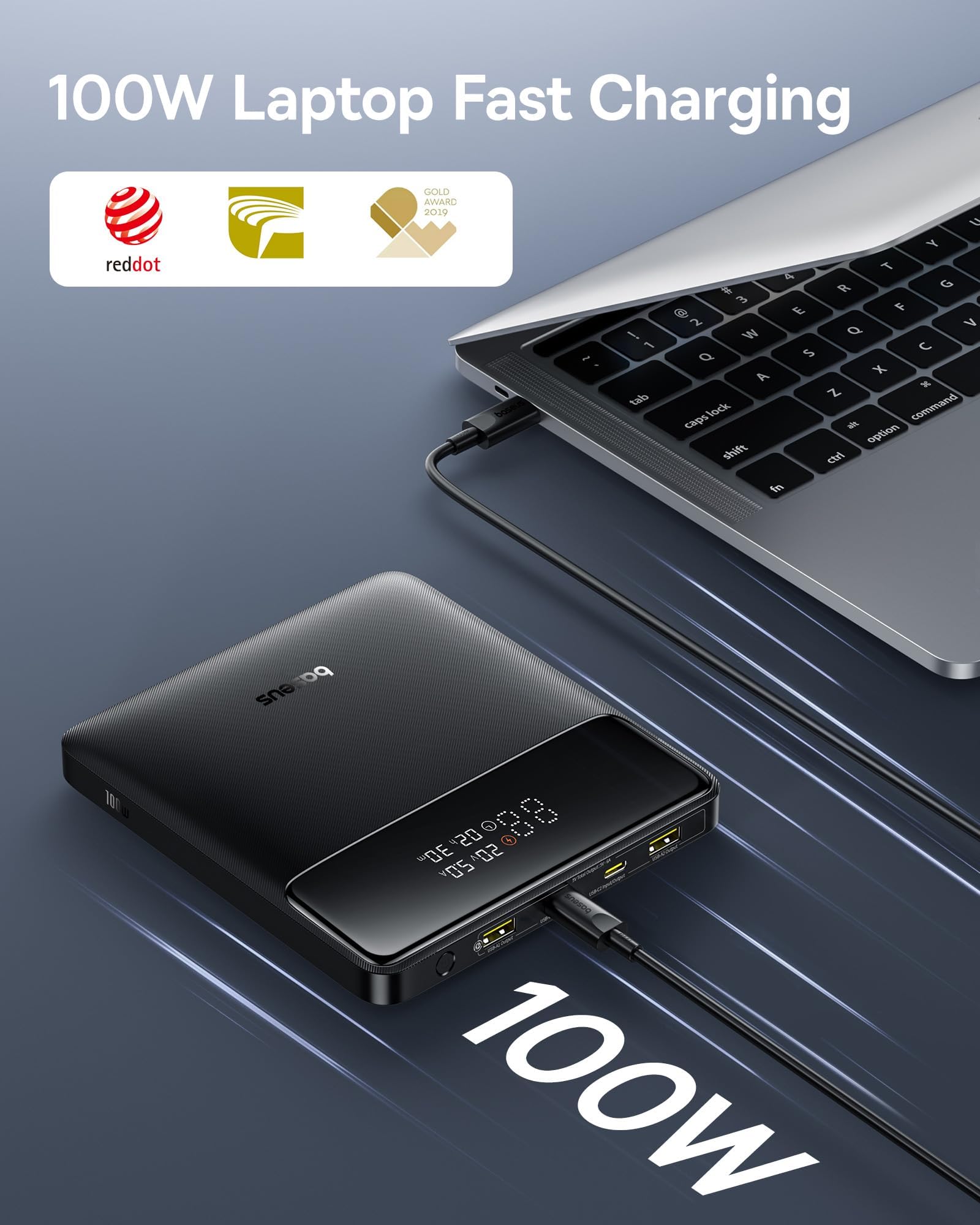 Baseus 100W 20000mAh Portable Laptop Charger - Fast Charging Power Bank with 2 USB-C & 2 USB-A Ports for MacBook, iPad, iPhone 16/15/14/13/12, Samsung S24, Dell, Steam Deck - Perfect for Travel, Business Trips & Outdoor Adventures