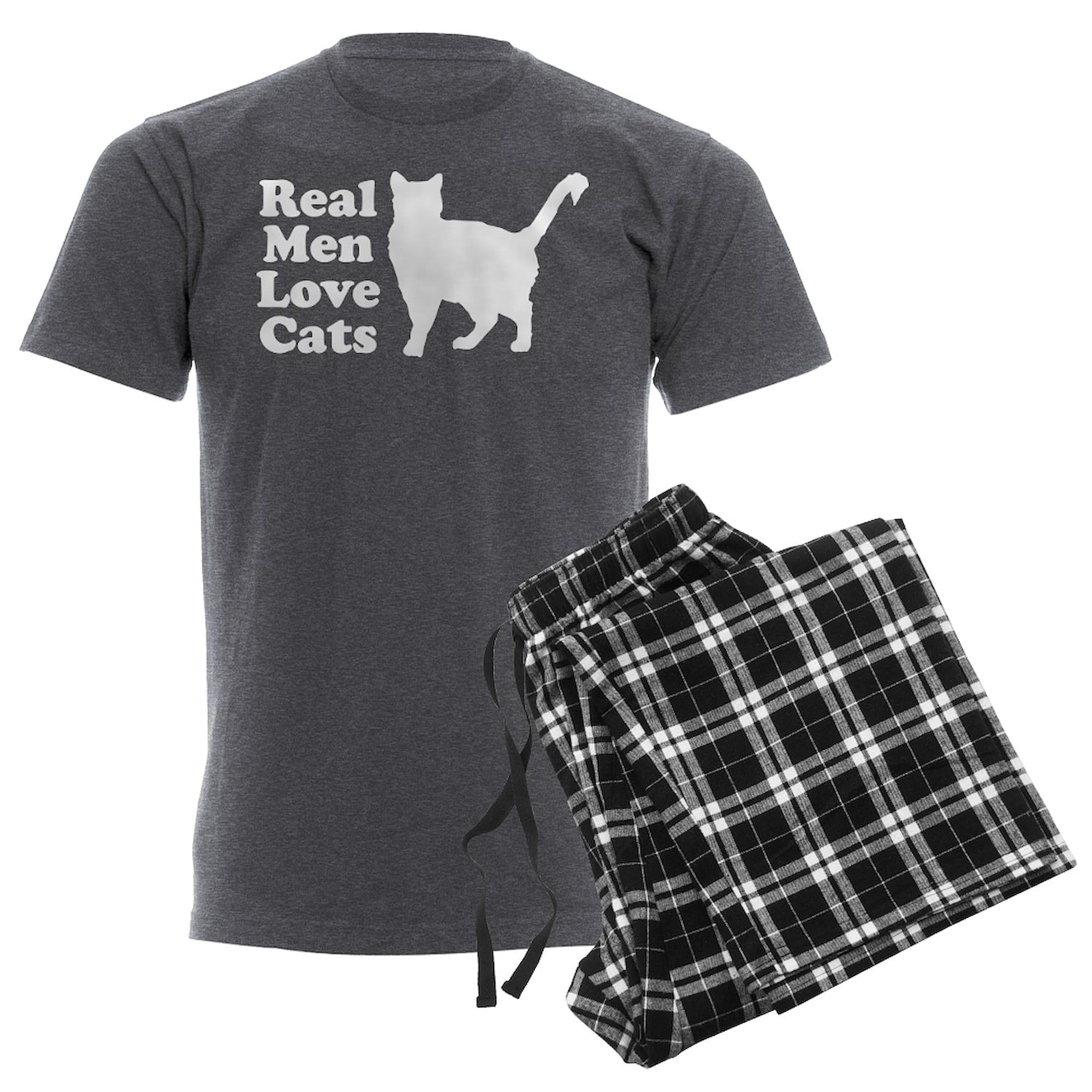 Real Men Love Cats Men's Charcoal Pajama Set - Comfortable Sleepwear for Cat Lovers - Perfect for Lounging, Sleepovers & Gifts