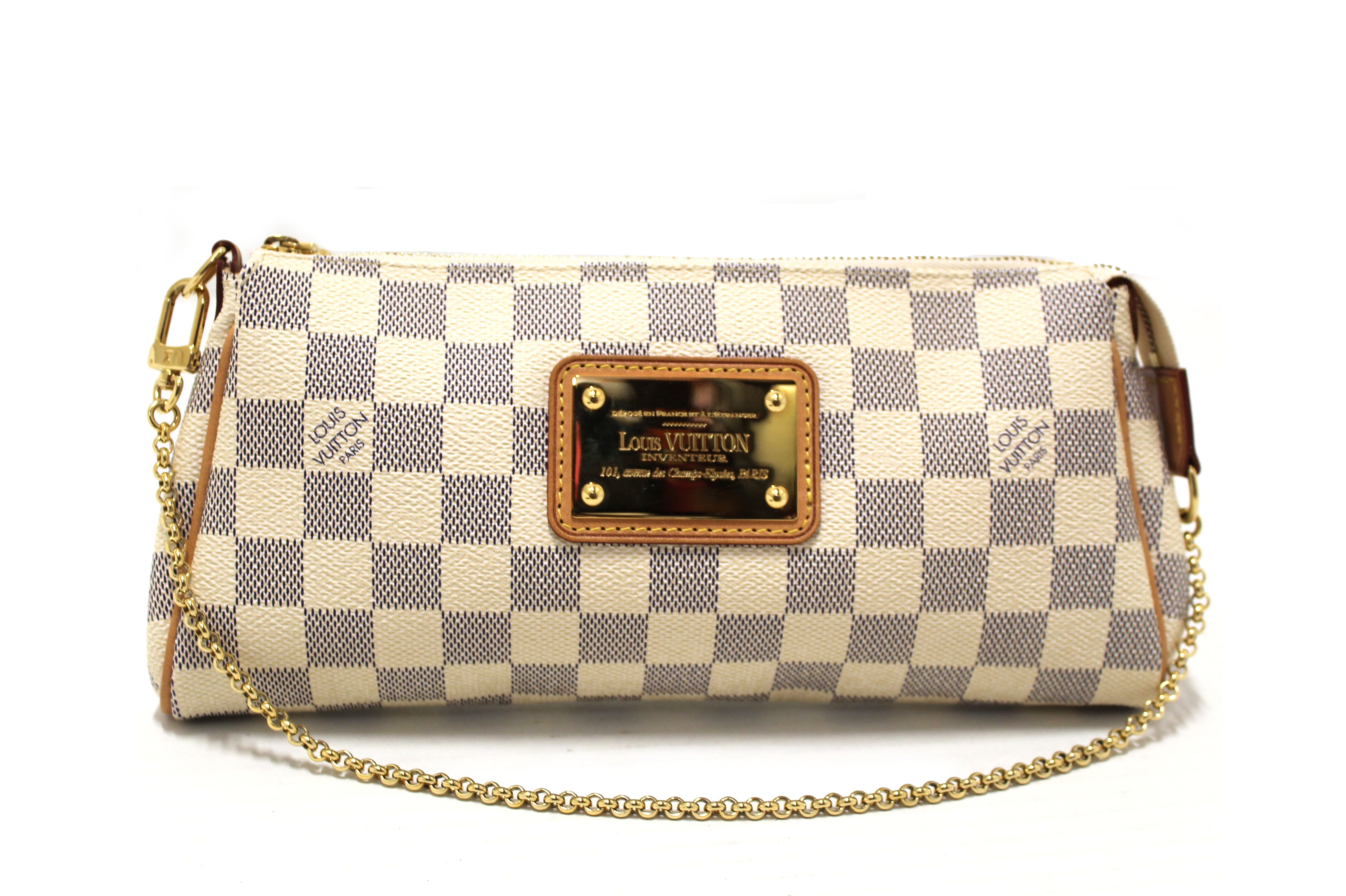 Authentic Louis Vuitton Damier Azur Canvas Eva Clutch Messenger Bag for Women - Luxury Crossbody Purse for Travel, Work & Evening Events