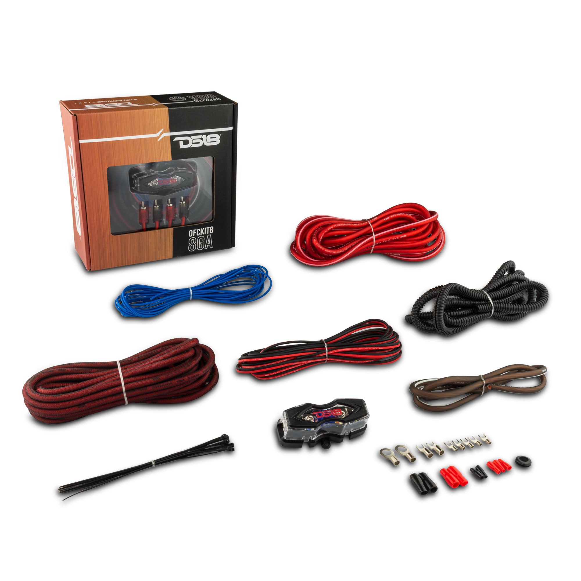8 Gauge OFC 100% Pure Copper Amplifier Wiring Kit - High Performance Car Audio Power & Ground Wire with Terminals (RED) - Perfect for Car Stereo, Subwoofer, and Amplifier Installations