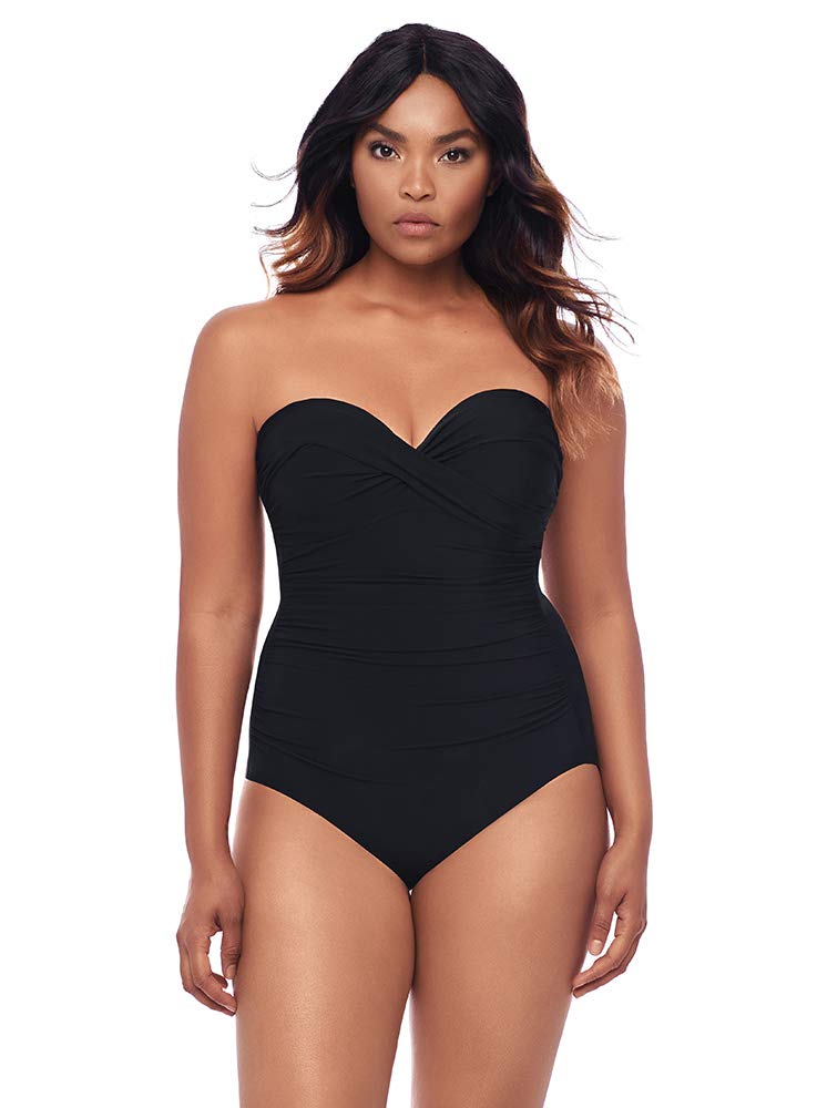 Miraclesuit Women's Rock Solid Madrid Bandeau Underwire One Piece Swimsuit with Detachable Straps – Perfect for Beach Vacations, Pool Parties & Summer Getaways