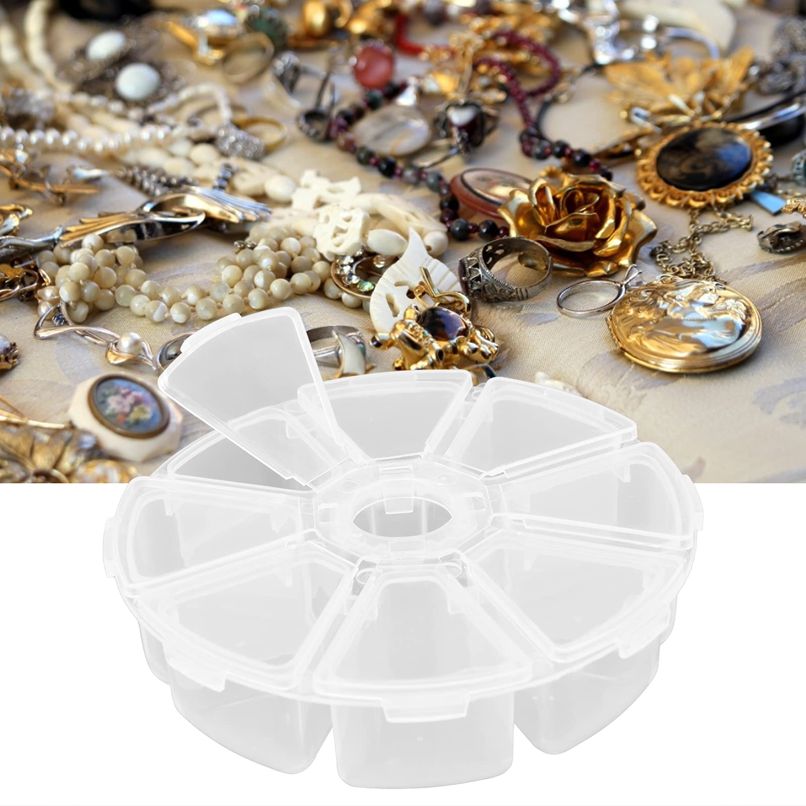 8 Grid Plastic Jewelry Storage Box - Round Bead Organizer for DIY Crafts, Handmade Beads, and Small Accessories - Perfect for Craft Rooms, Jewelry Making, and Home Organization