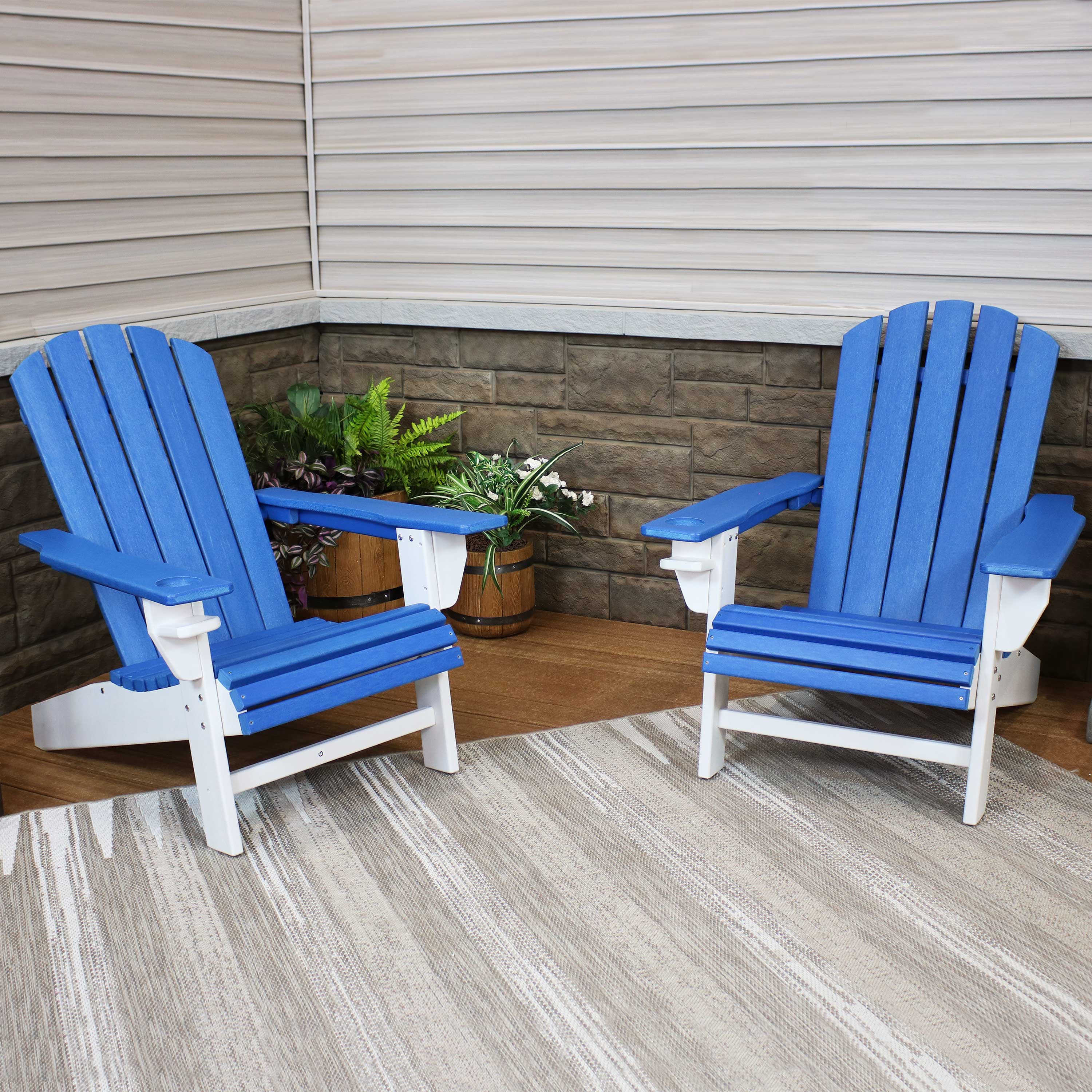 Premium Sunnydaze All-Weather 2-Tone Outdoor Adirondack Chair with Cup Holder - Durable Patio Furniture for Garden, Poolside & Backyard Relaxation