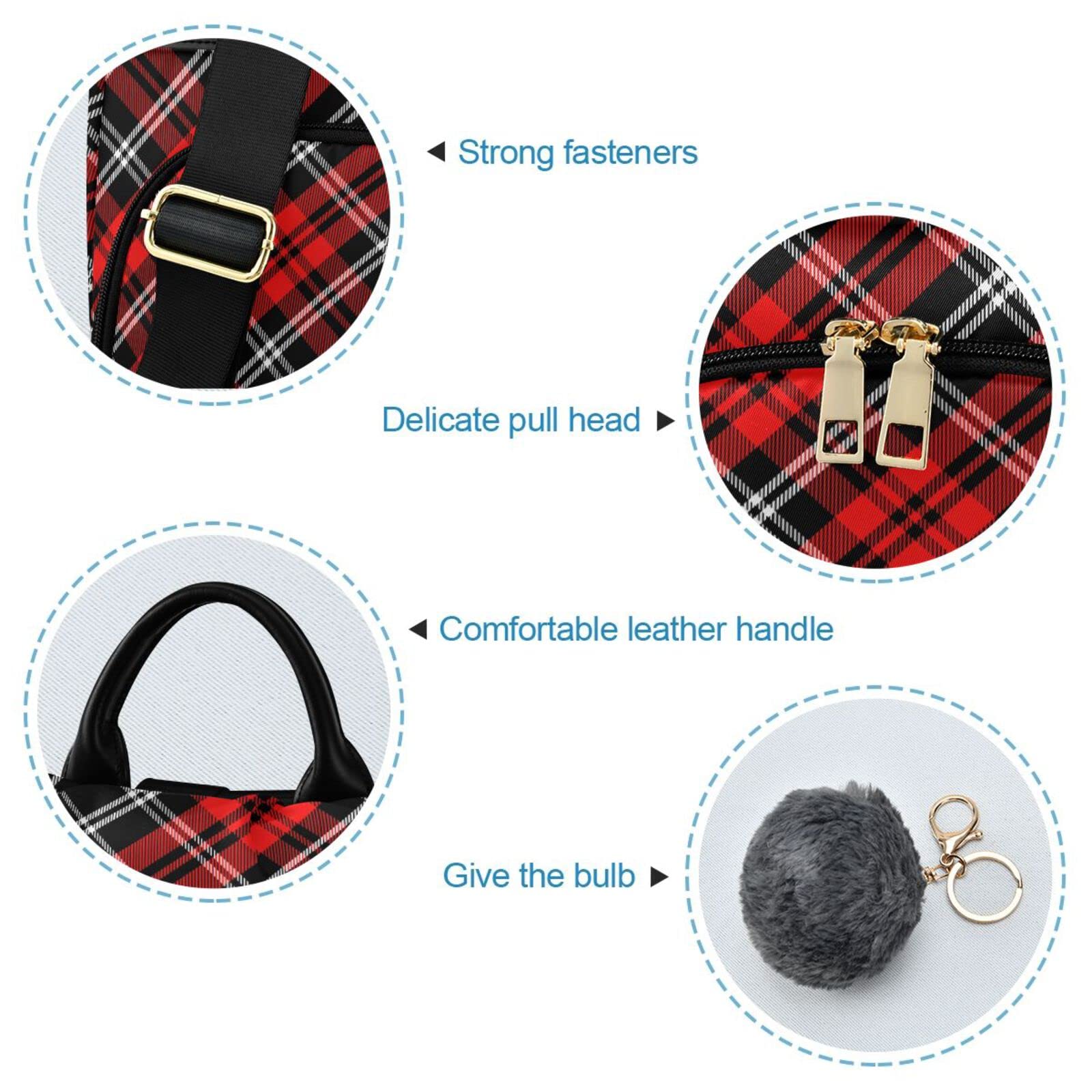 Stylish Plaid Red & Black Anti-Theft Women's Backpack - Lightweight Travel Shoulder Bag for Work, College & Daily Commute | Fashionable Ladies Rucksack with USB Charging Port