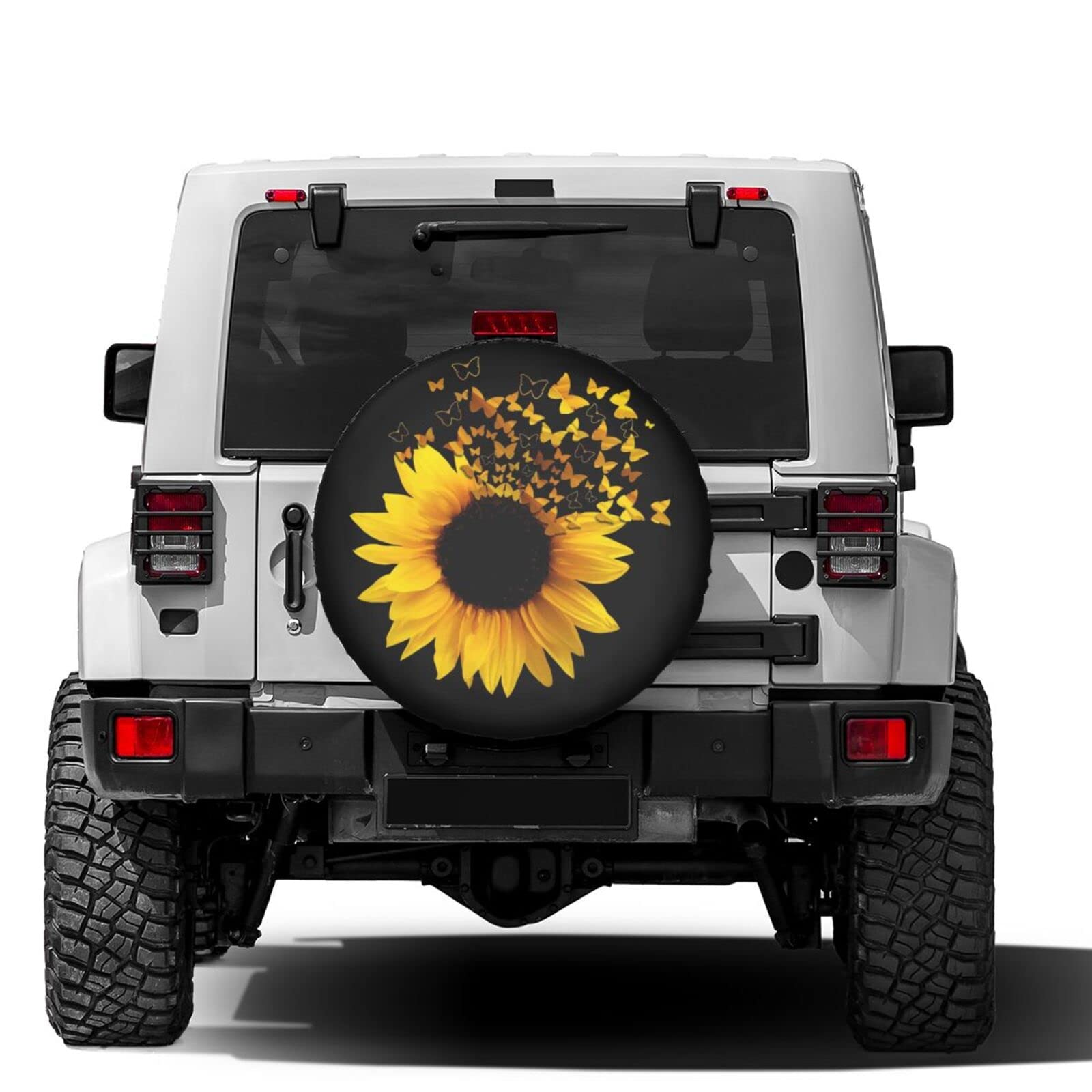 17 Inch Sunflower Butterfly Spare Tire Cover - Dust-Proof Wheel Protector for Trailers, RVs, SUVs & Vehicles | Perfect for Outdoor Travel & Road Trips
