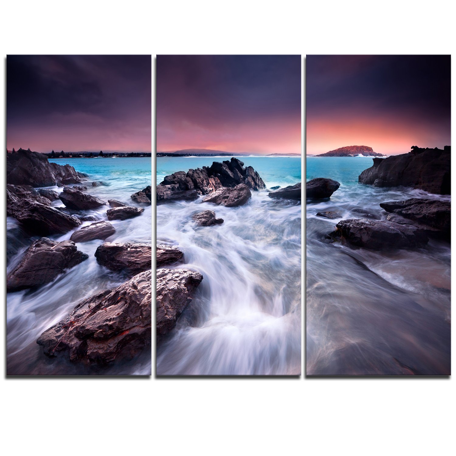 Designart MT10537-3P Stunning Rocky Coast Seascape Metal Wall Art Set - 3 Panels (36x28 Inches) for Living Room, Bedroom & Office Decor | Coastal Home Decor & Beach House Wall Art