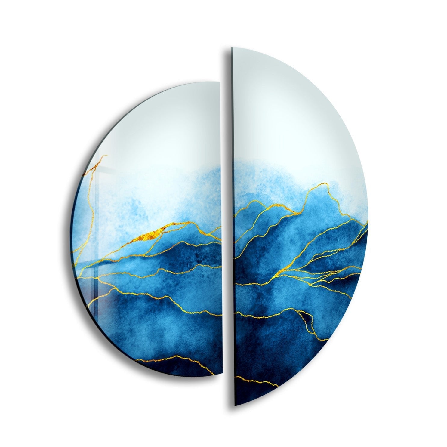 2 Piece Blue Floral Glass Wall Art Set - Elegant Handmade Home Decor for Living Room, Bedroom, or Office - Perfect Gift for Housewarming & Wedding