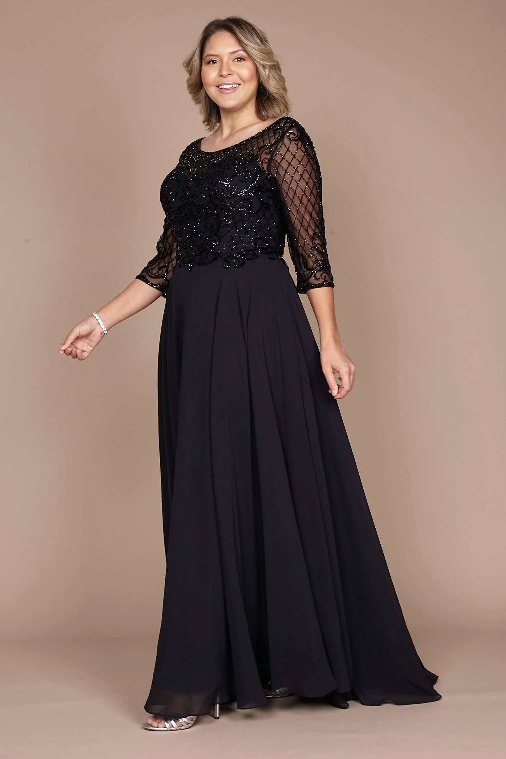 Elegant Plus Size Mother of The Bride Dress - Long Sleeve Beaded Formal Evening Gown for Weddings, Parties & Special Occasions