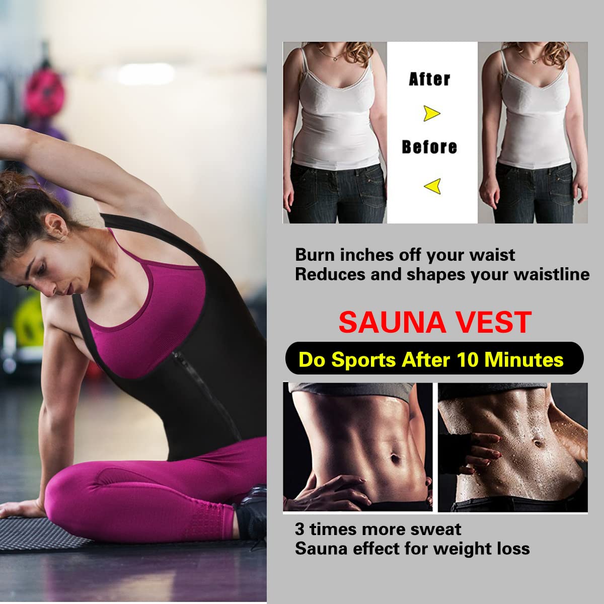 NonEcho Women's Neoprene Sweat Vest - Sauna Suit Hot Waist Trainer for Weight Loss & Body Shaping - Slimming Workout Gear for Gym, Running & Fitness Training