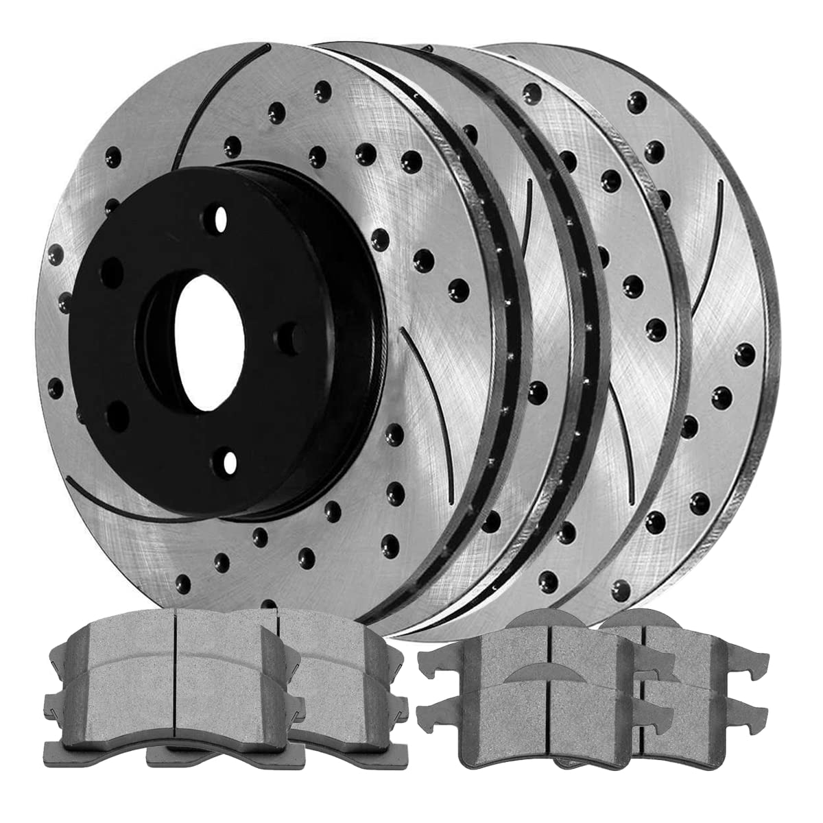 AutoShack Black Drilled & Slotted Brake Rotors with Ceramic Pads - Front Brake Replacement Kit for 1999-2004 Jeep Grand Cherokee (4.0L 4.7L V8 4WD/AWD/RWD) SCD945-PR6120LR | High-Performance Braking for Off-Road & Daily Driving
