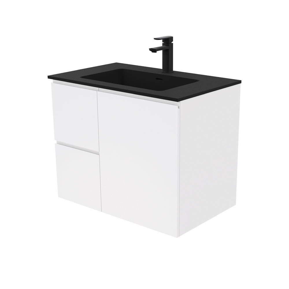 Fienza MON75ZL Montana 30-Inch Wall Mounted Bathroom Vanity with Fingerpull Drawers in Gloss White - Left Side Configuration for Modern Bathroom Design