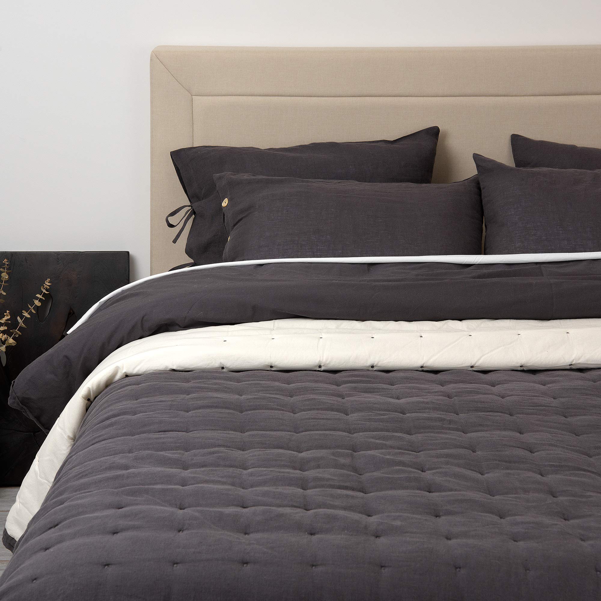 Premium Linen Cotton Tufted Quilt - King Size Grey Bedding Set 108