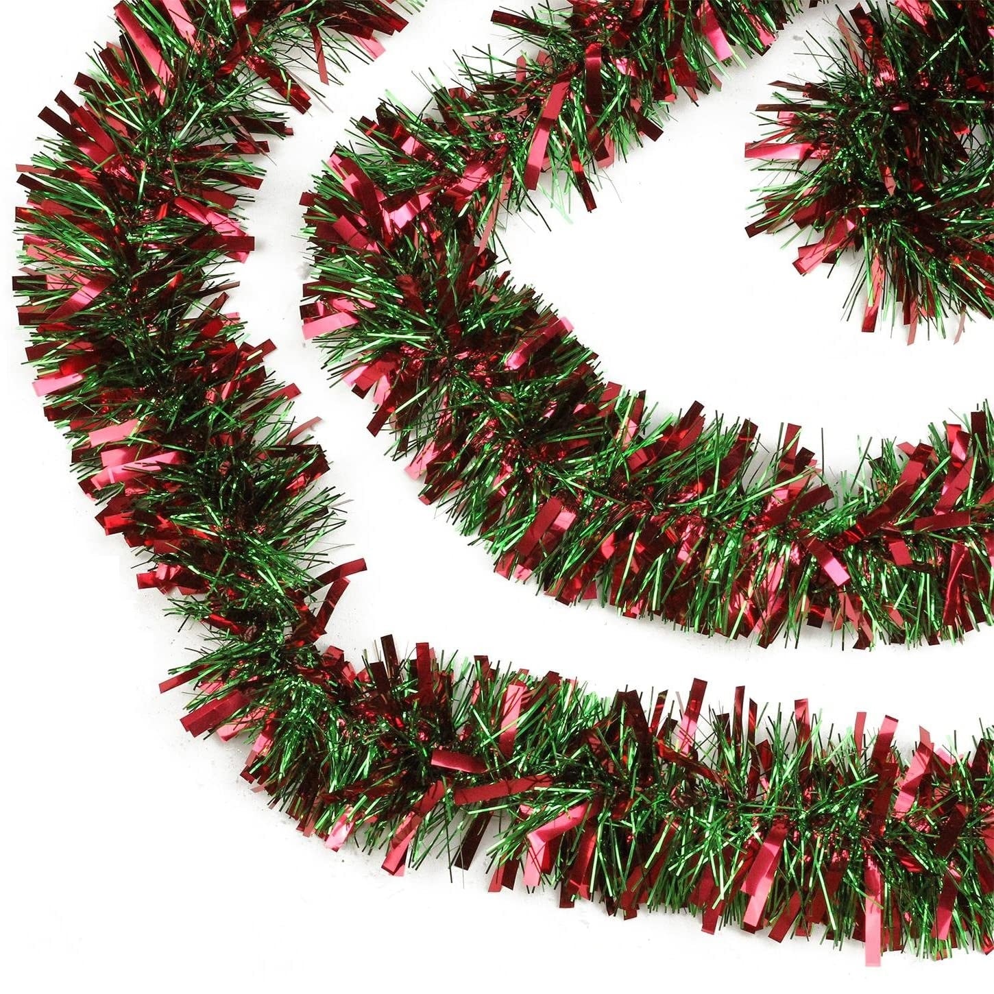 10-Foot Red and Green Mini Mega Wide Tinsel Garland - Perfect for Christmas Tree Decorations, Holiday Parties, and Festive Home Decor