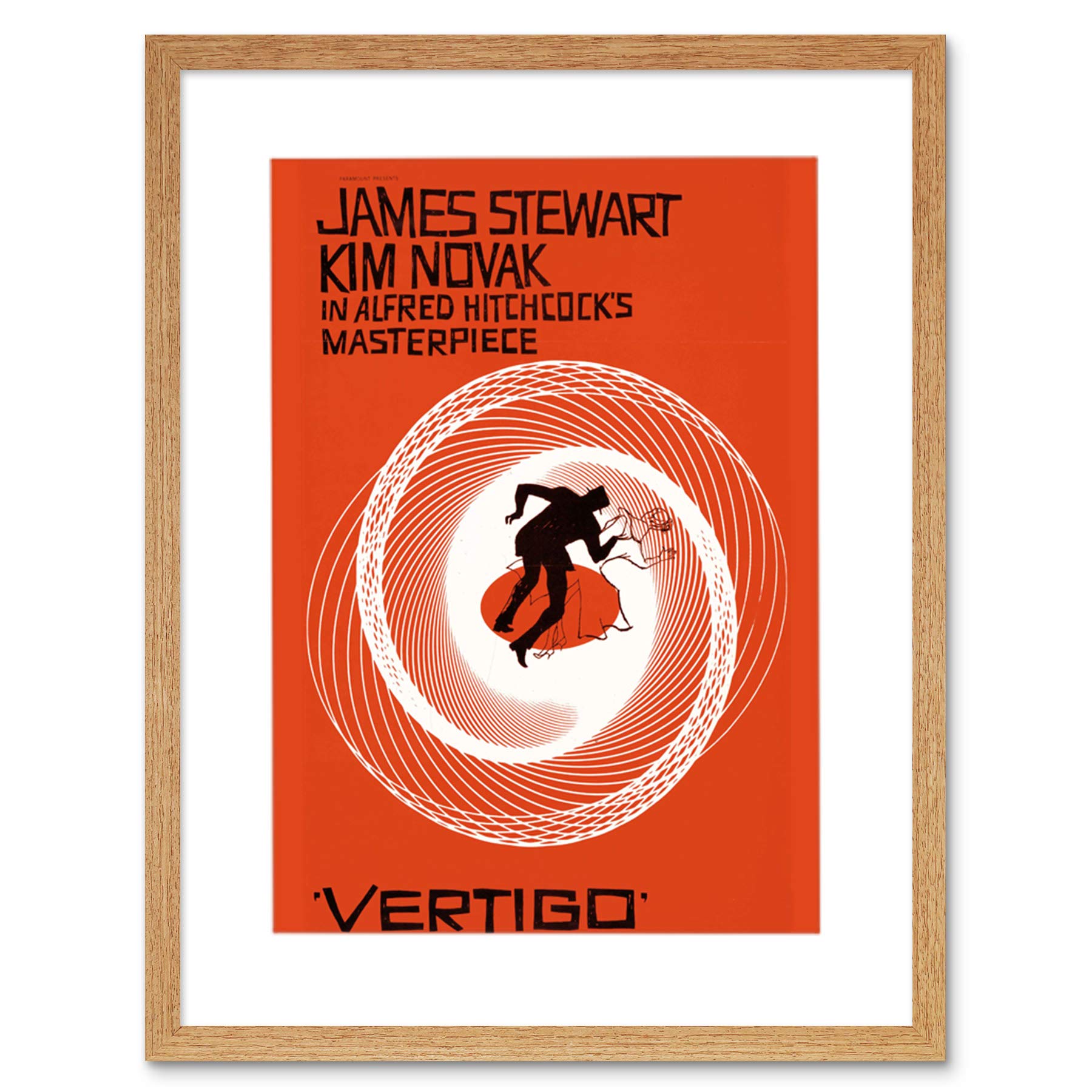 Alfred Hitchcock Vertigo Movie Poster Art Print - 12x15 Inch Framed Wall Decor for Home Theater, Office & Movie Lover Gifts
