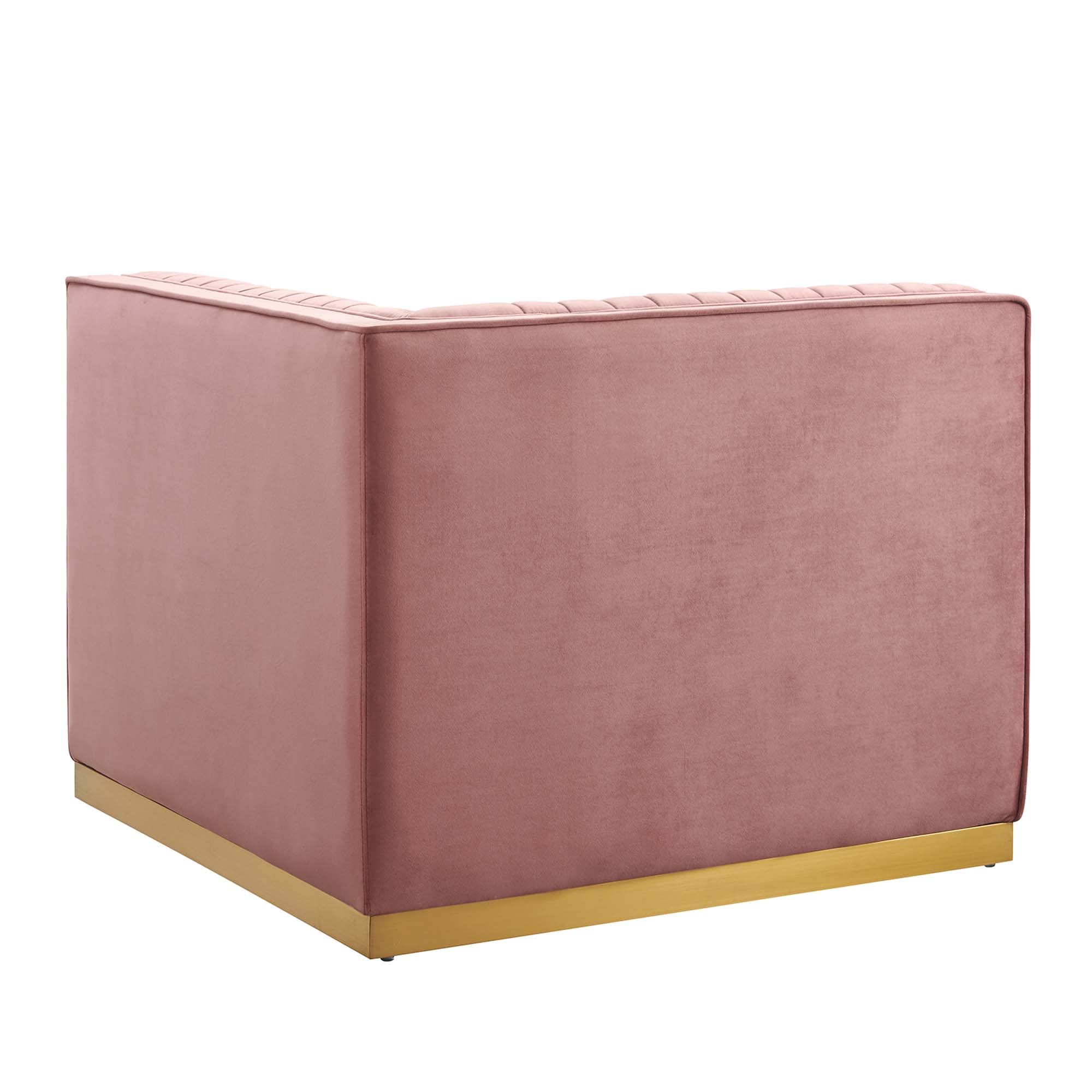 Modway Sanguine Channel Tufted Performance Velvet Modular Sectional Sofa with Ottoman - Left Corner Chaise Lounge in Dusty Rose | Modern Living Room Furniture for Small Spaces & Apartments