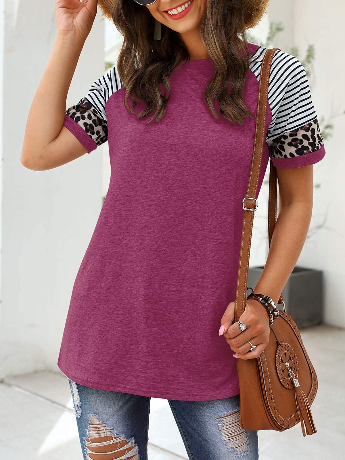 Adibosy Women's Summer Casual Short Sleeve Striped Tunic Top - Crew Neck Tee Shirt Blouse for Women | Perfect for Beach, Vacation & Everyday Wear