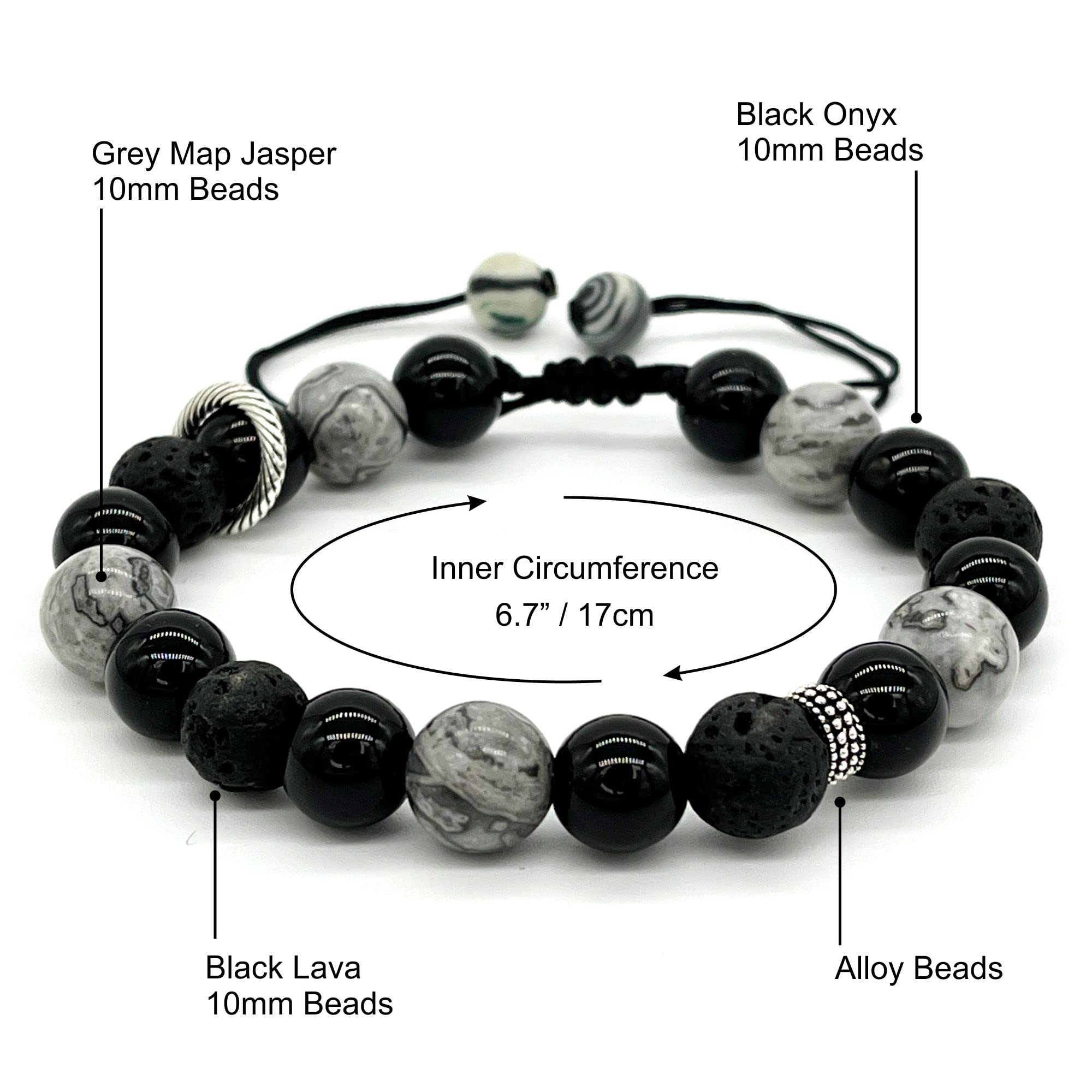 ARTSY Crafts Natural Gemstone Beads Bracelets for Men - Black Onyx Semi-Precious Stone Adjustable 7-9 Inch Wristbands, Grounding Chakra Healing Crystal Beaded Bracelet for Meditation, Anxiety Relief & Spiritual Wellness | Perfect for Yoga, Mindfulness Practice & Gift Giving