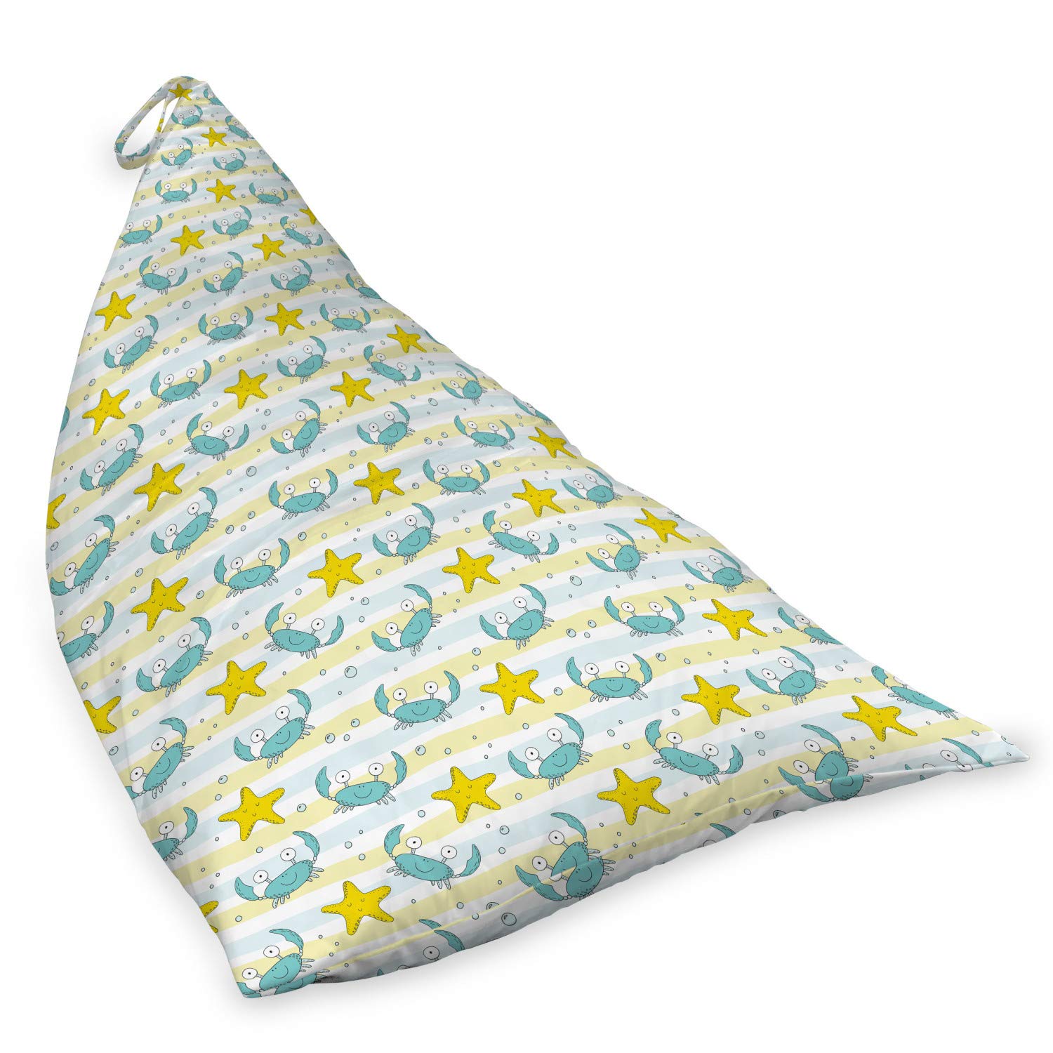 Ambesonne Marine Lounger Chair Bag - Ocean Theme with Crabs, Starfish, Bubbles & Lines - High Capacity Storage with Handle - Perfect for Beach, Pool & Outdoor Lounging - Yellow Seafoam