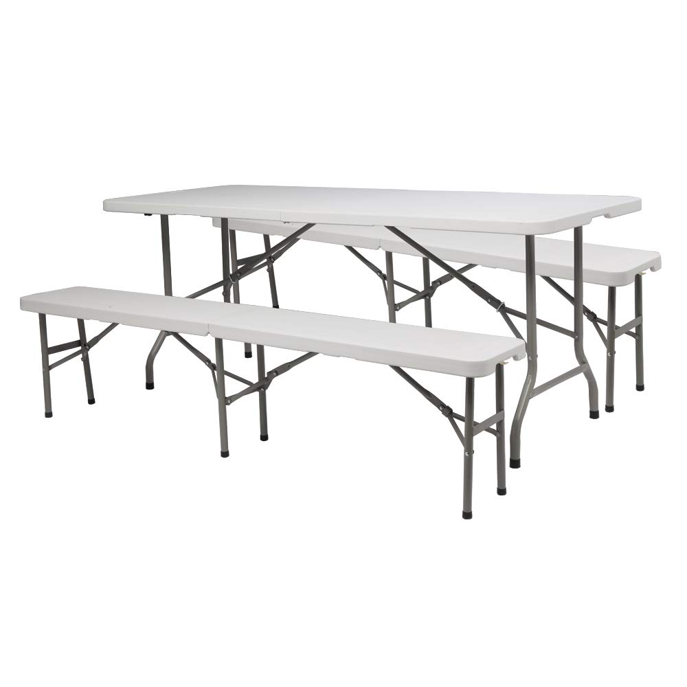 VINGLI 6 FT 3-Piece Portable Folding Picnic Table with Benches - Weather-Resistant Plastic Camping & Beer Table w/Carrying Handles - Perfect for Outdoor Dining, Backyard BBQs, Camping Trips, Patio Parties & Commercial Use