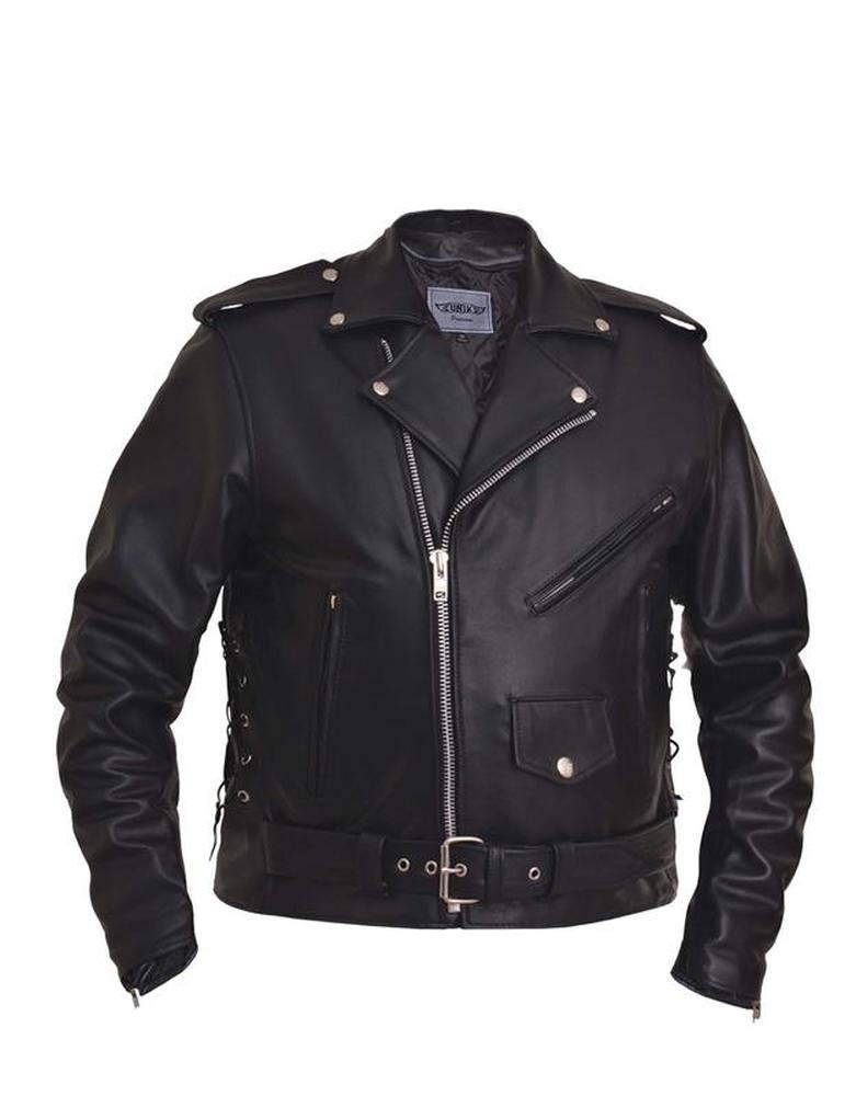 Premium Men's Motorcycle Jacket - Black Leather Biker Jacket with Adjustable Side Laces, Size 50 | Riding Gear for Harley, Cruiser & Street Bikes | Perfect for Motorcycle Enthusiasts & Daily Commuting