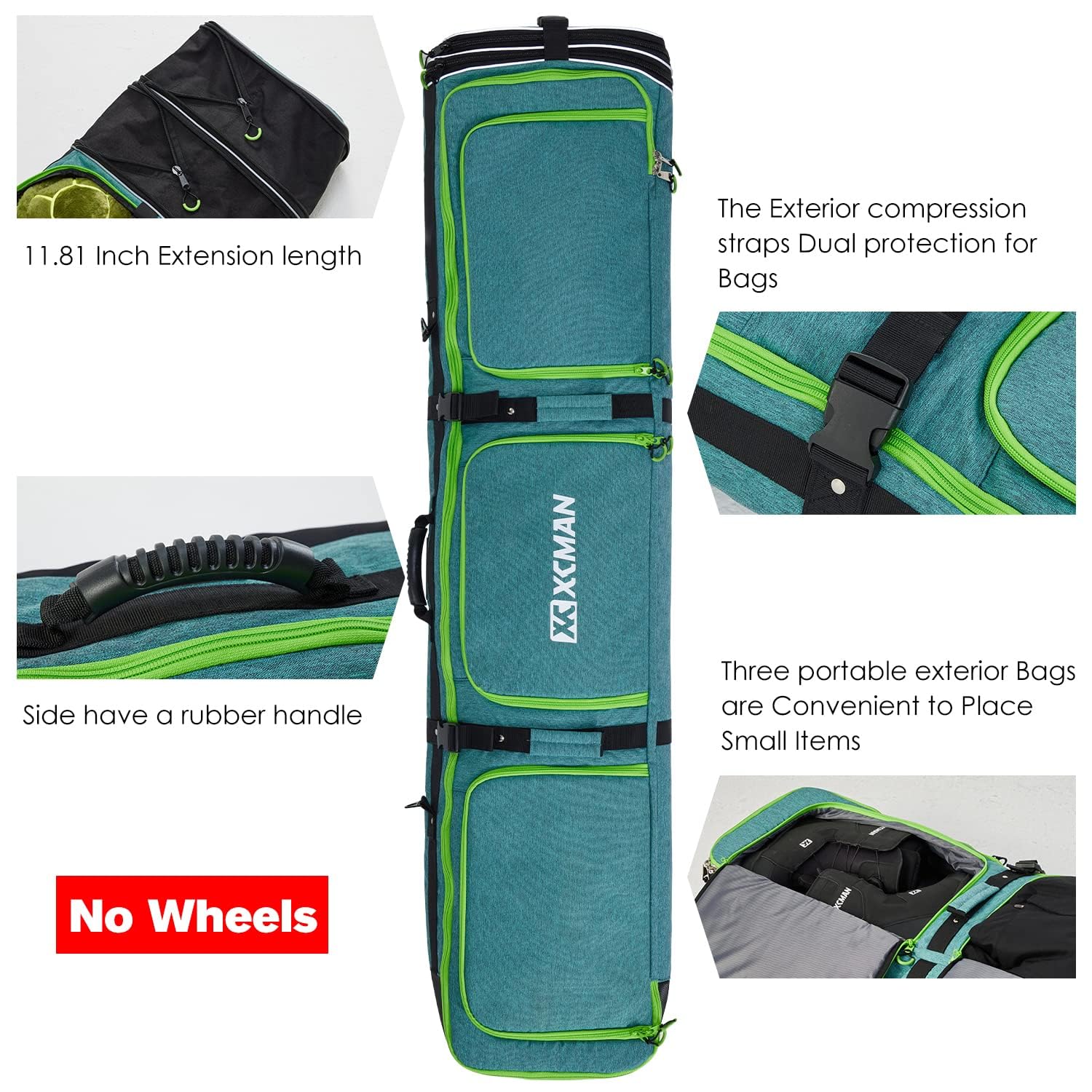 XCMAN Expandable Padded Snowboard Bag for Air Travel - Adjustable Length 63-75In - Waterproof Ski & Snowboard Storage for Winter Sports & Mountain Trips