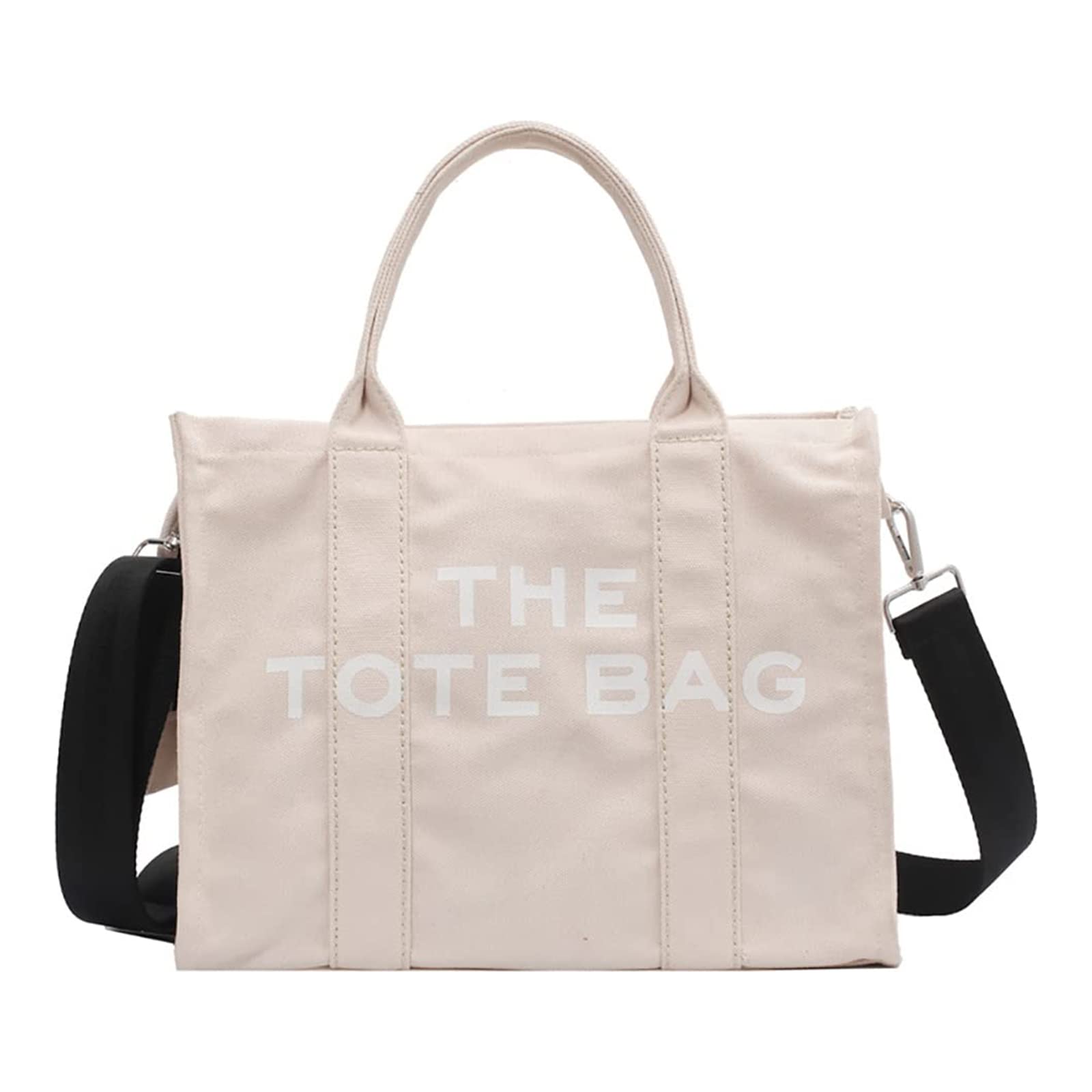 Stylish Large Canvas Tote Bag for Women with Zipper - Durable Shoulder Bag & Crossbody Purse for Travel, Work, Shopping & Daily Use | Khaki Color