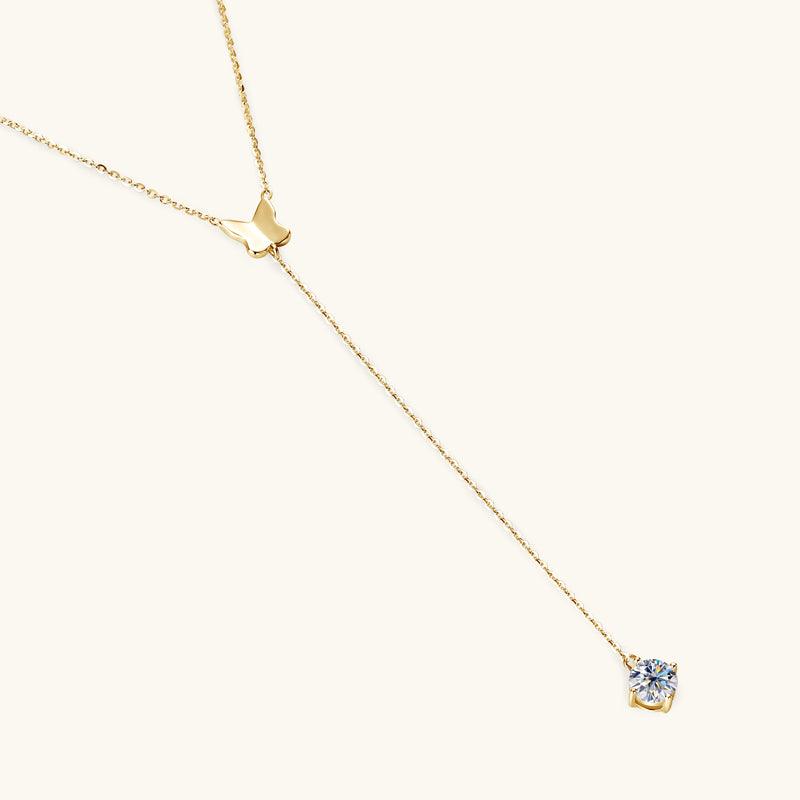 Elegant Bow Premium Moissanite Lariat Necklace for Women - Dainty Layering Jewelry for Wedding, Anniversary & Special Occasions