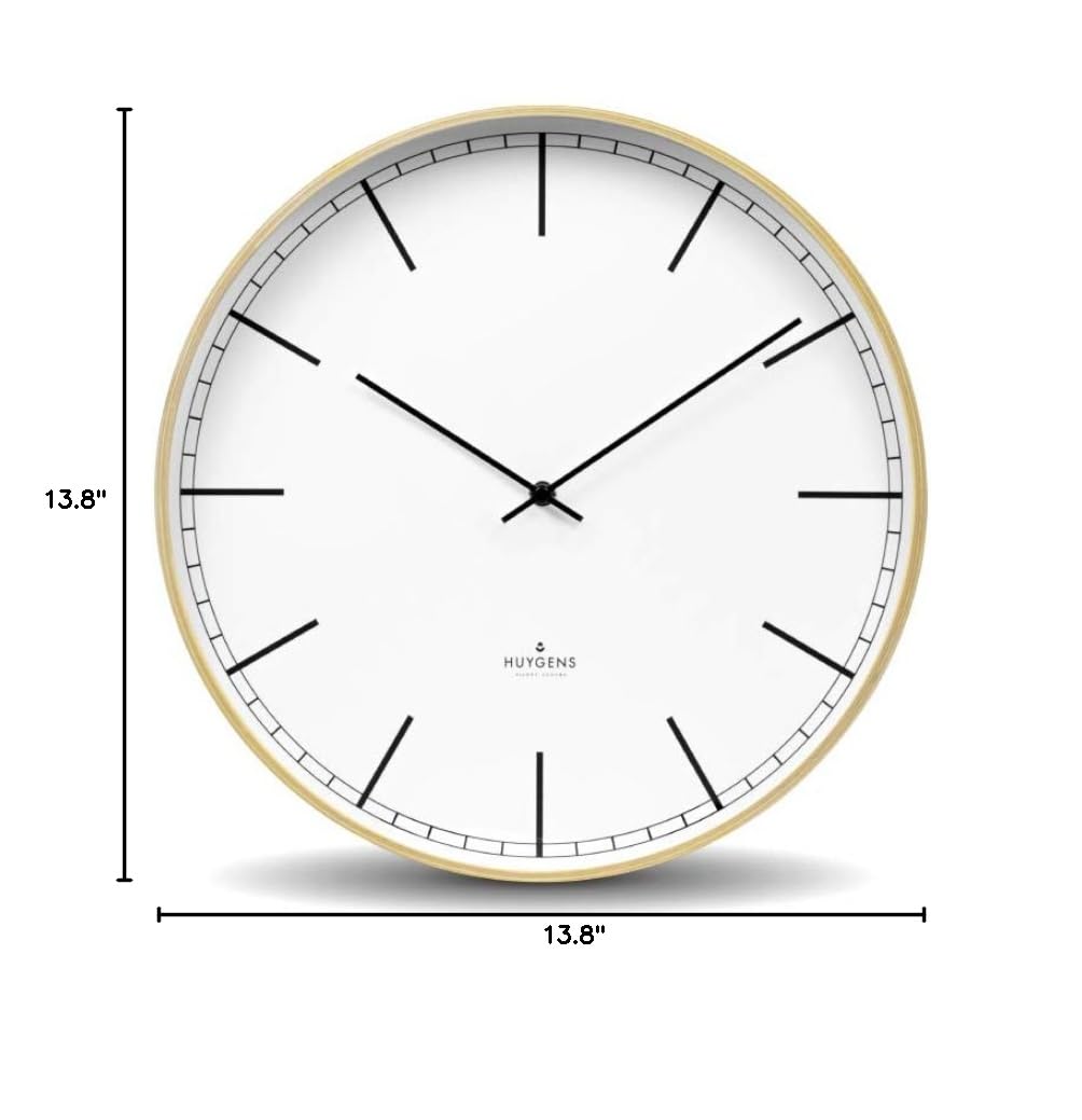 Huygens Wooden 35-Inch Wall Clock - White | Large Modern Farmhouse Clock for Living Room, Bedroom, Office Decor
